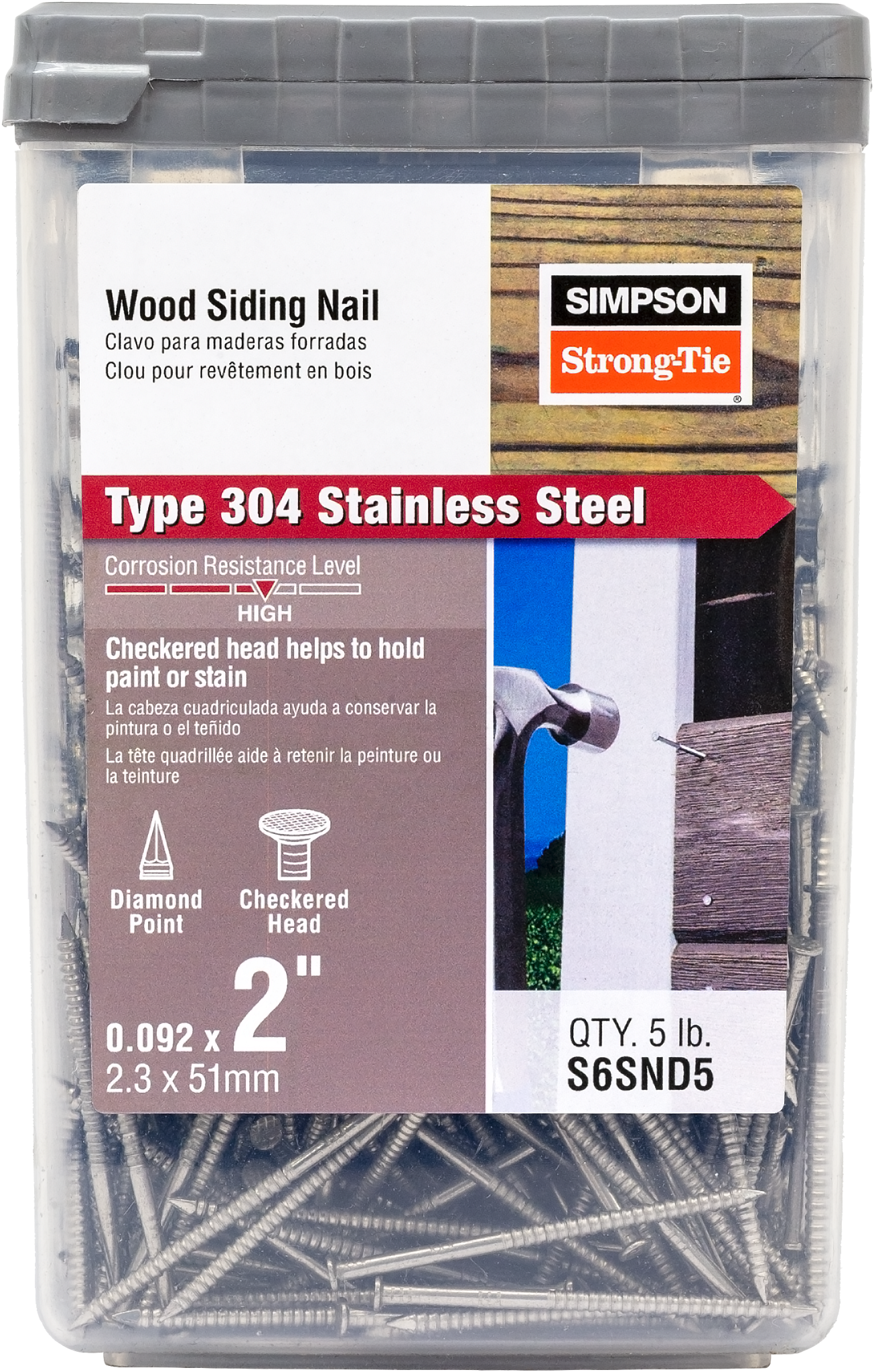 Simpson Strong-Tie S6SND5 Wood Siding Nail — 2-in. x .092-in. Type 304 Stainless Steel (5 lb.)