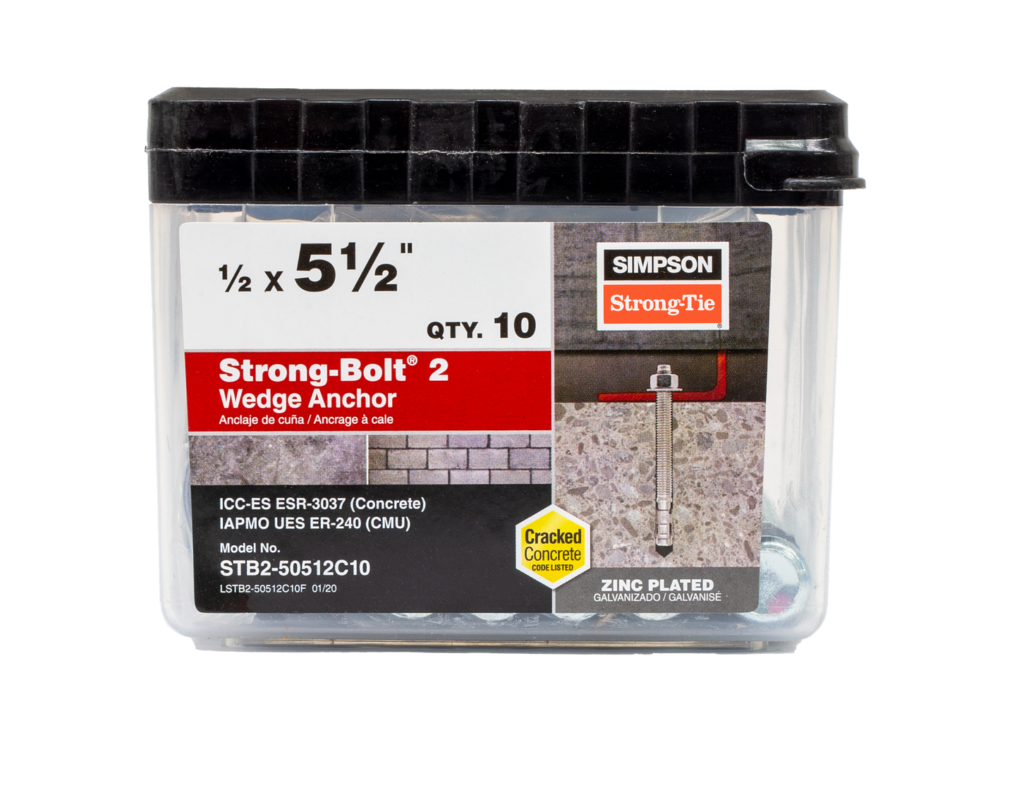 Simpson Strong-Tie STB2-50512C10 Strong-Bolt® 2 — 1/2 in. x 5-1/2 in. Wedge Anchor (10-Qty)
