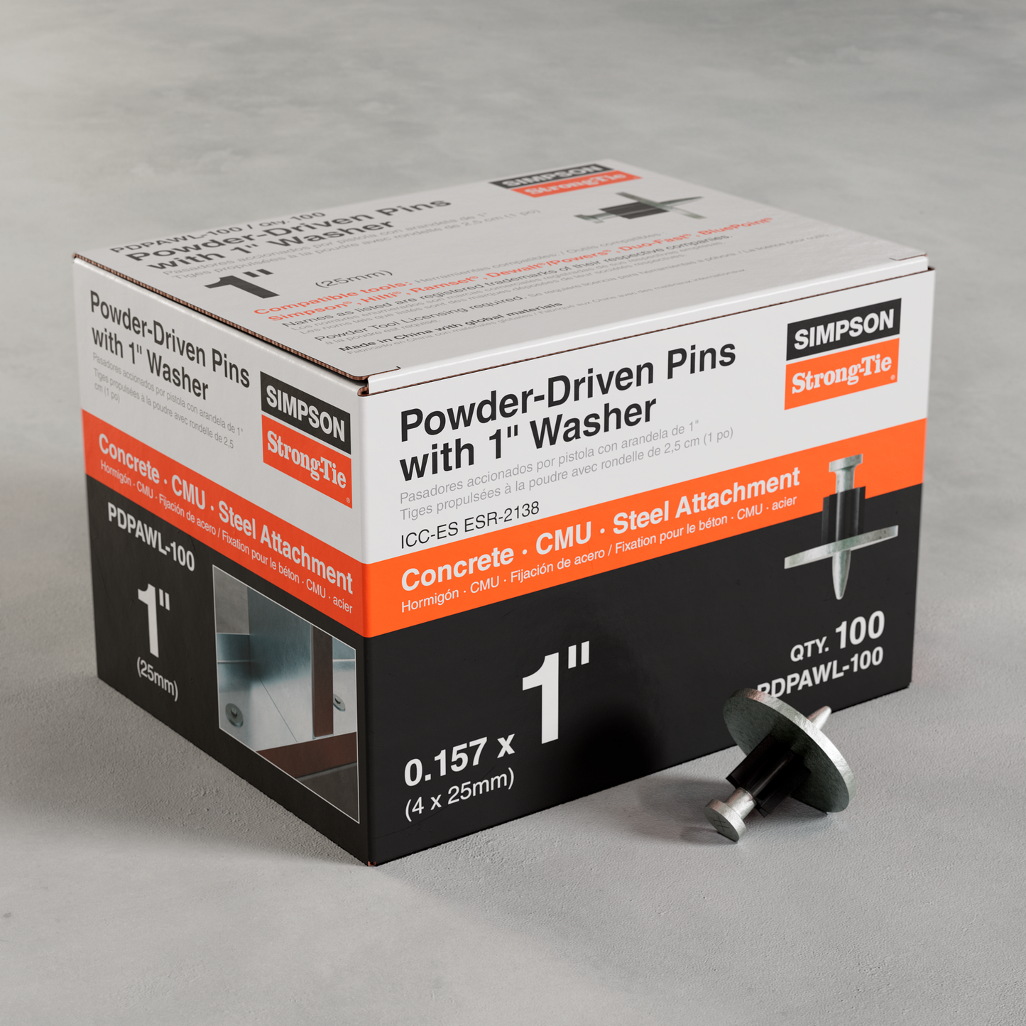 Simpson Strong-Tie PDPAWL-100 PDPAWL .157-in. x 1-in. Powder-Actuated Pin w/ 1-in. Washer (100-Qty) (Pack of 1050)