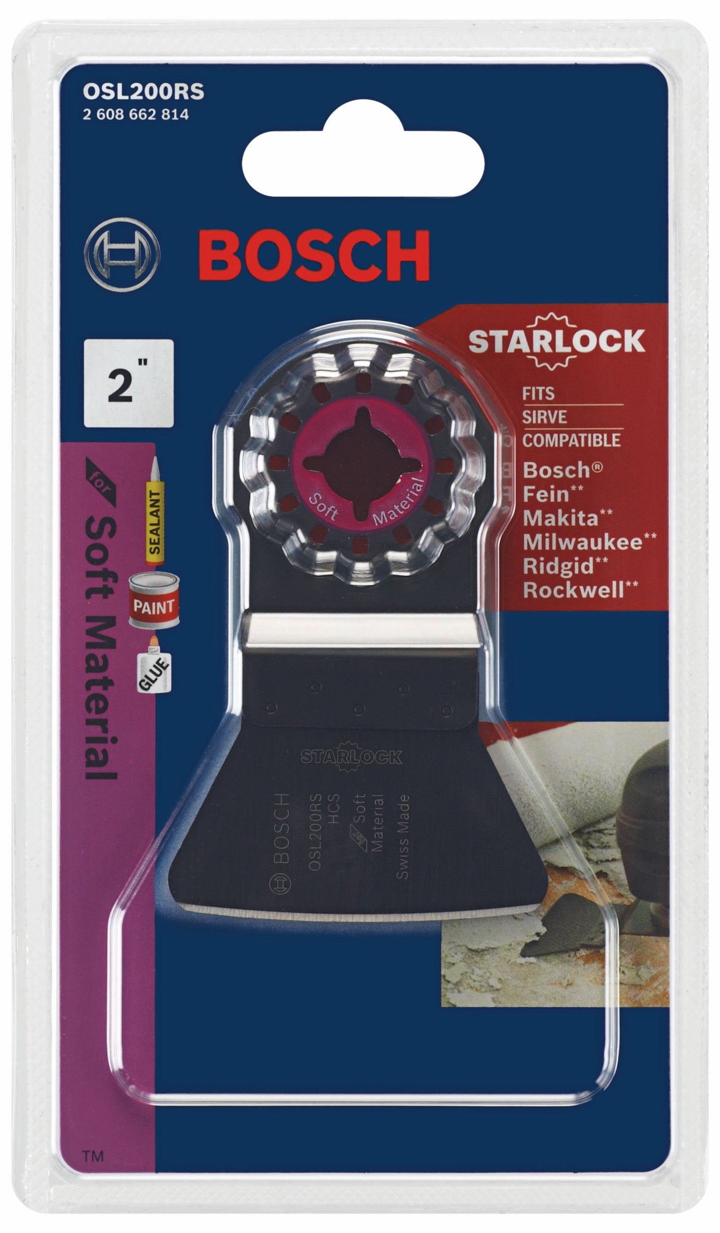 Herramienta multiusos oscilante Starlock® de 2 pulgadas BOSCH OSL200RS con cuchilla raspadora rígida de acero de alto carbono