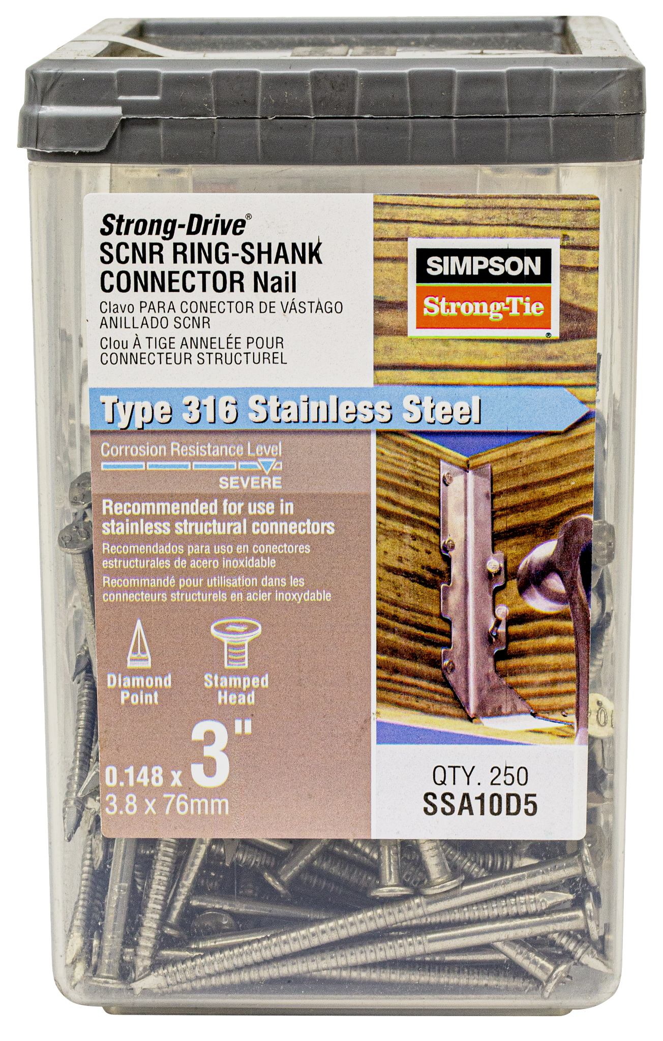 Simpson Strong-Tie SSA10D5 Strong-Drive® SCNR™ RING-SHANK CONNECTOR Nail — 3 in. x .148 in. Type 316 (250-Qty) (Pack of 300)