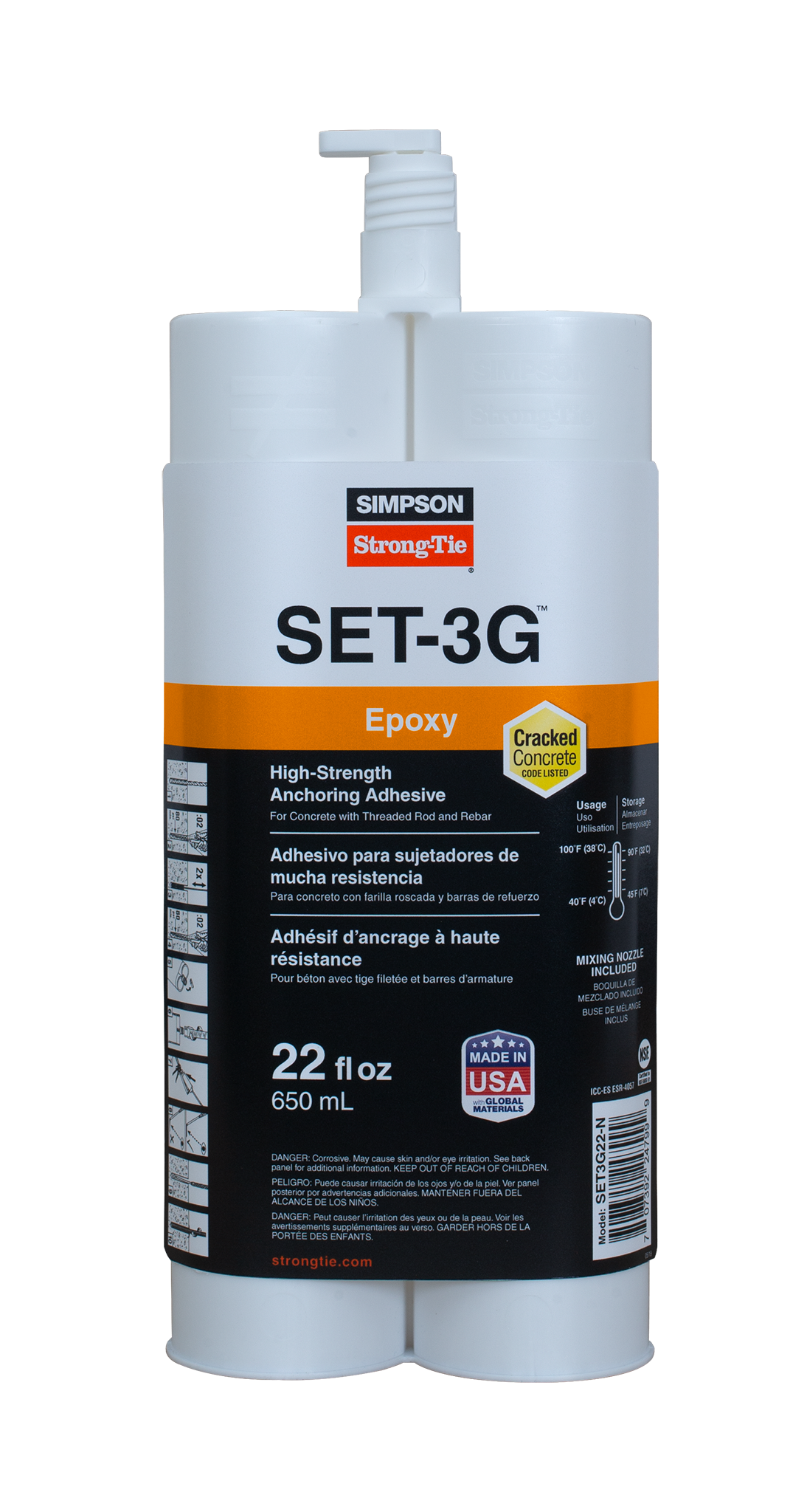 Simpson Strong-Tie SET3G22-N SET-3G® 22 oz. High-Strength Epoxy Adhesive w/ Nozzle and Extension (Pack of 10)