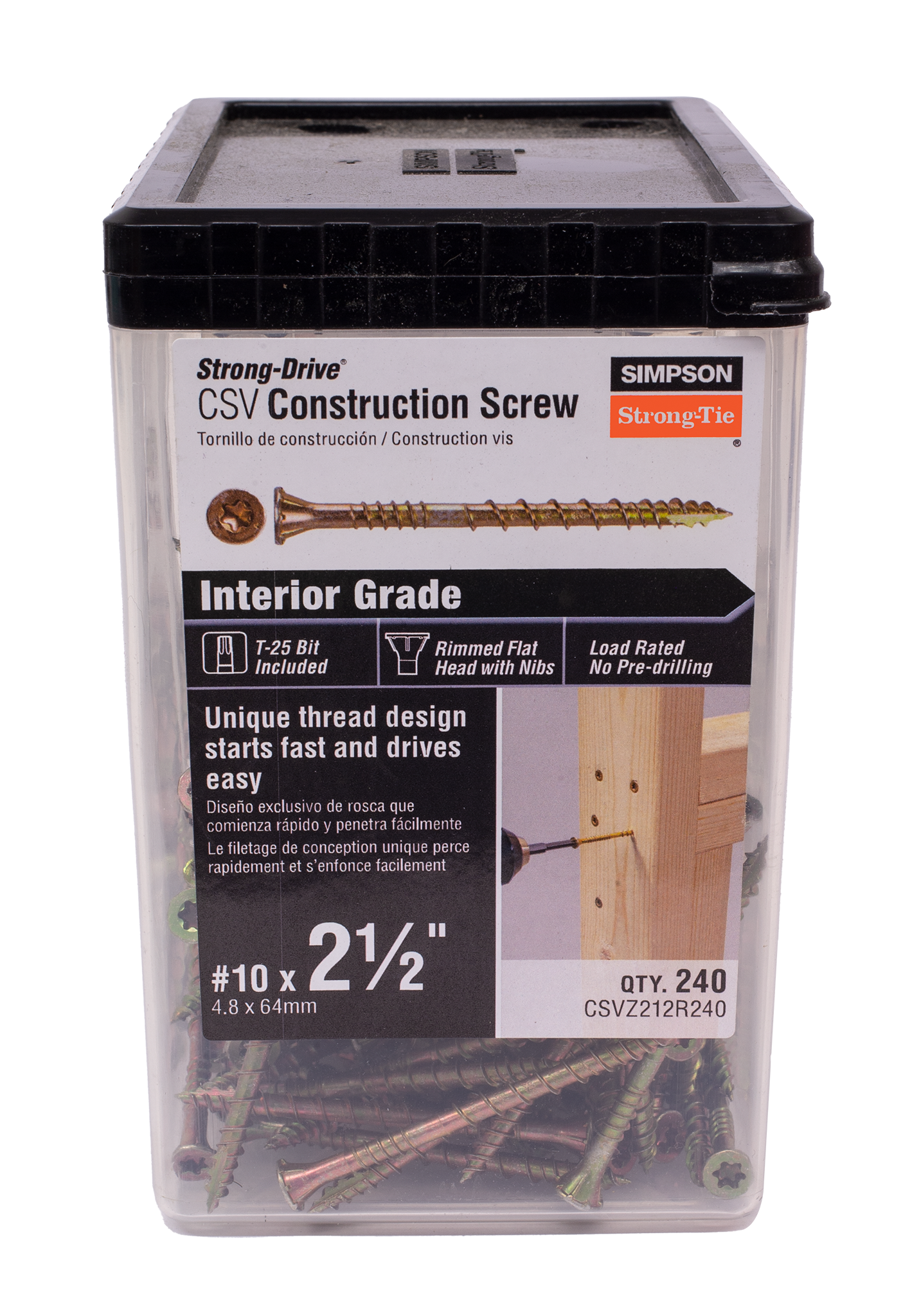 Simpson Strong-Tie CSVZ212R240 Strong-Drive® CSV Construction Screw — #10 x 2-1/2 in. T25, Flat Head, Yellow Zinc (240-Qty) (Pack of 3)