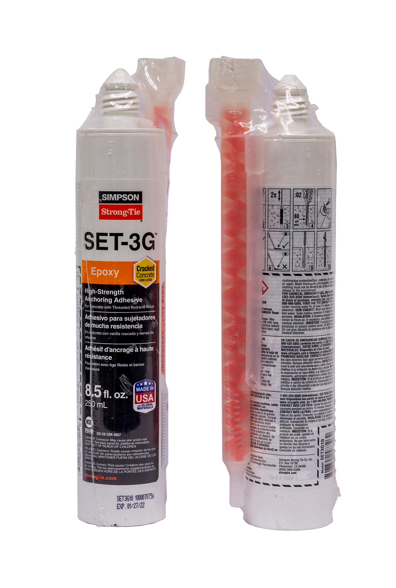 Simpson Strong-Tie SET3G10 SET-3G® 8.5 oz. High-Strength Epoxy Adhesive w/ 1 Nozzle and Extension (Pack of 12)