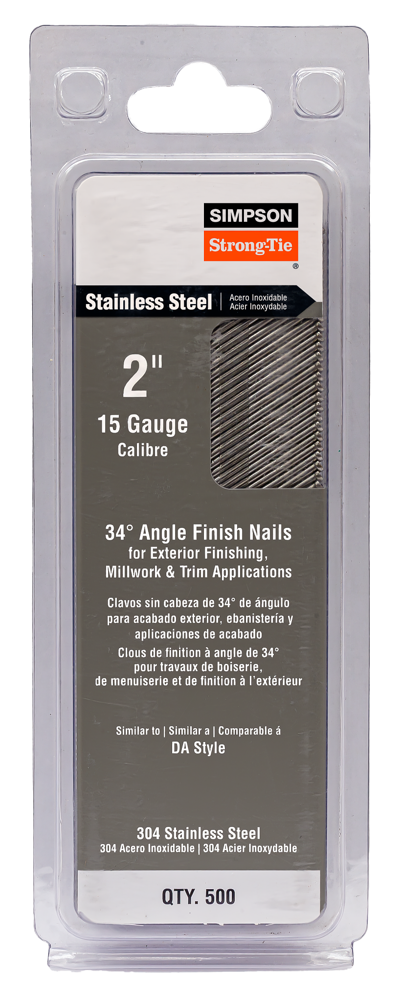 Simpson Strong-Tie S15N200SFB Tape Collation, DA-Style Angle, 15-Gauge Finishing Nail — 2 in. Type 304 (500-Qty) (Pack of 5)