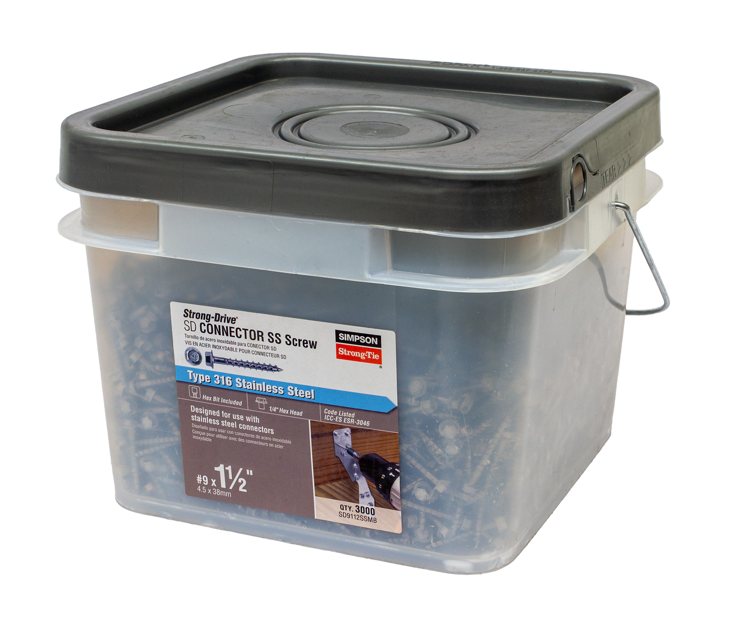 Simpson Strong-Tie SD9112SSMB Strong-Drive® SD CONNECTOR SS Screw — #9 x 1-1/2 in. 1/4-Hex Drive, Type 316 (3000-Qty)