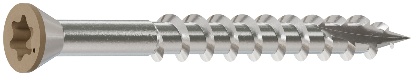 Simpson Strong-Tie T07162FT70TN Trim-Head Screw, 6-Lobe Drive — #7 x 1-5/8 in. T-15 Type 316, Tan (70-Qty)