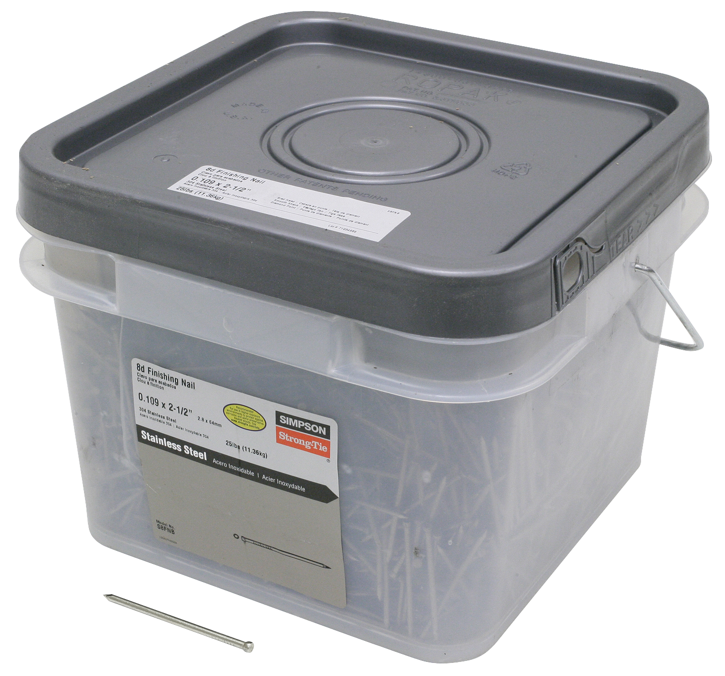 Simpson Strong-Tie S8FNB Finishing Nail — 2-1/2-in. x .113-in. Type 304 Stainless Steel (25 lb.) (Pack of 64)