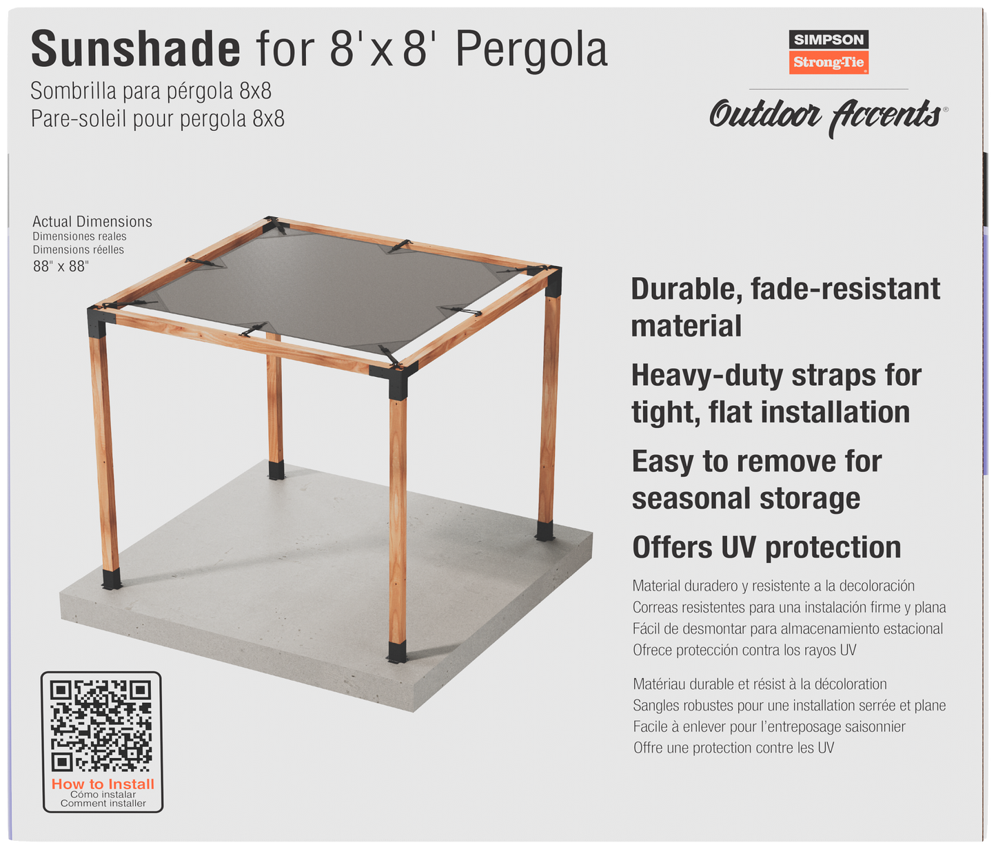 Simpson Strong-Tie SAGE-SHADE8X8G Outdoor Accents® Sage-Shade™ Sunshade for 8 ft. x 8 ft. Pergola, Gray (Pack of 51)