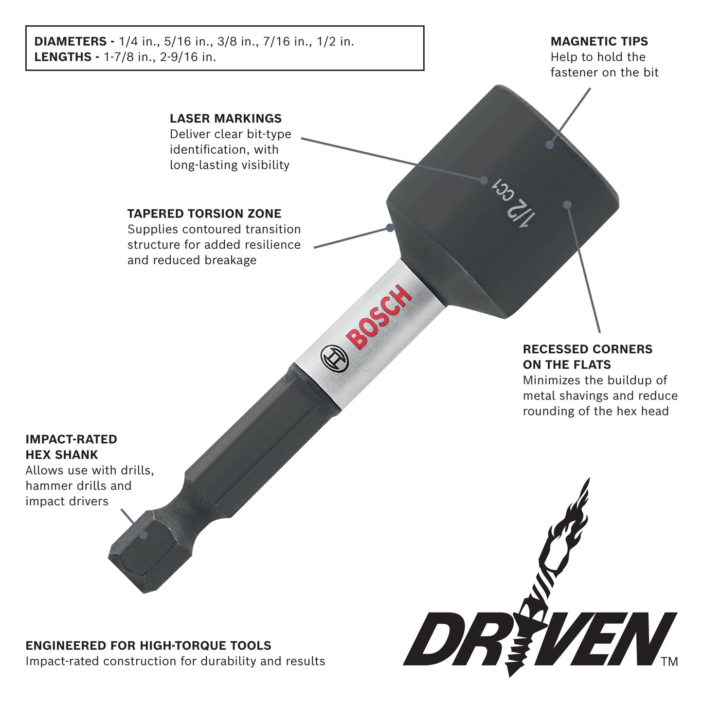 Aprietatuercas de impacto BOSCH ITDNS14 de 1/4 pulg. x 1-7/8 pulg.