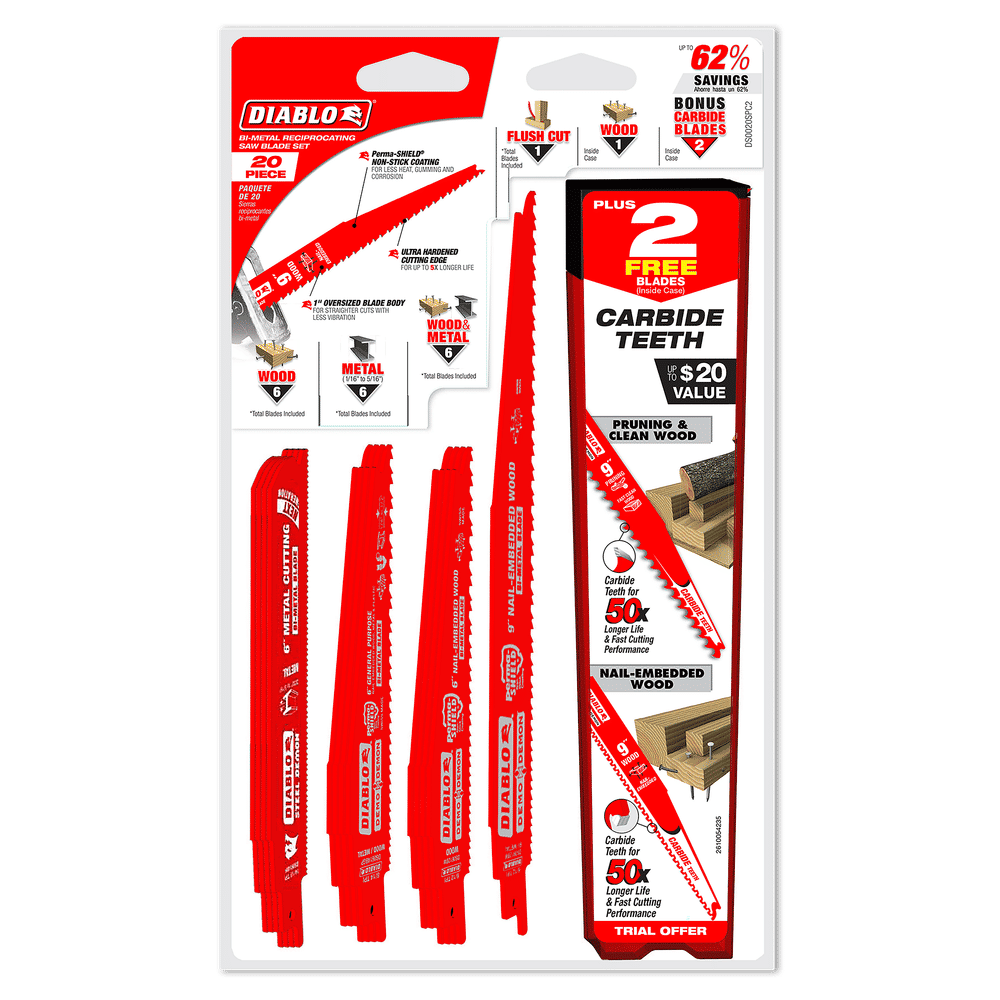 Diablo DS0020SPC2 20 pc Nail‑Embedded Wood and Metal Demolition Reciprocating Blade Set (20-pc)