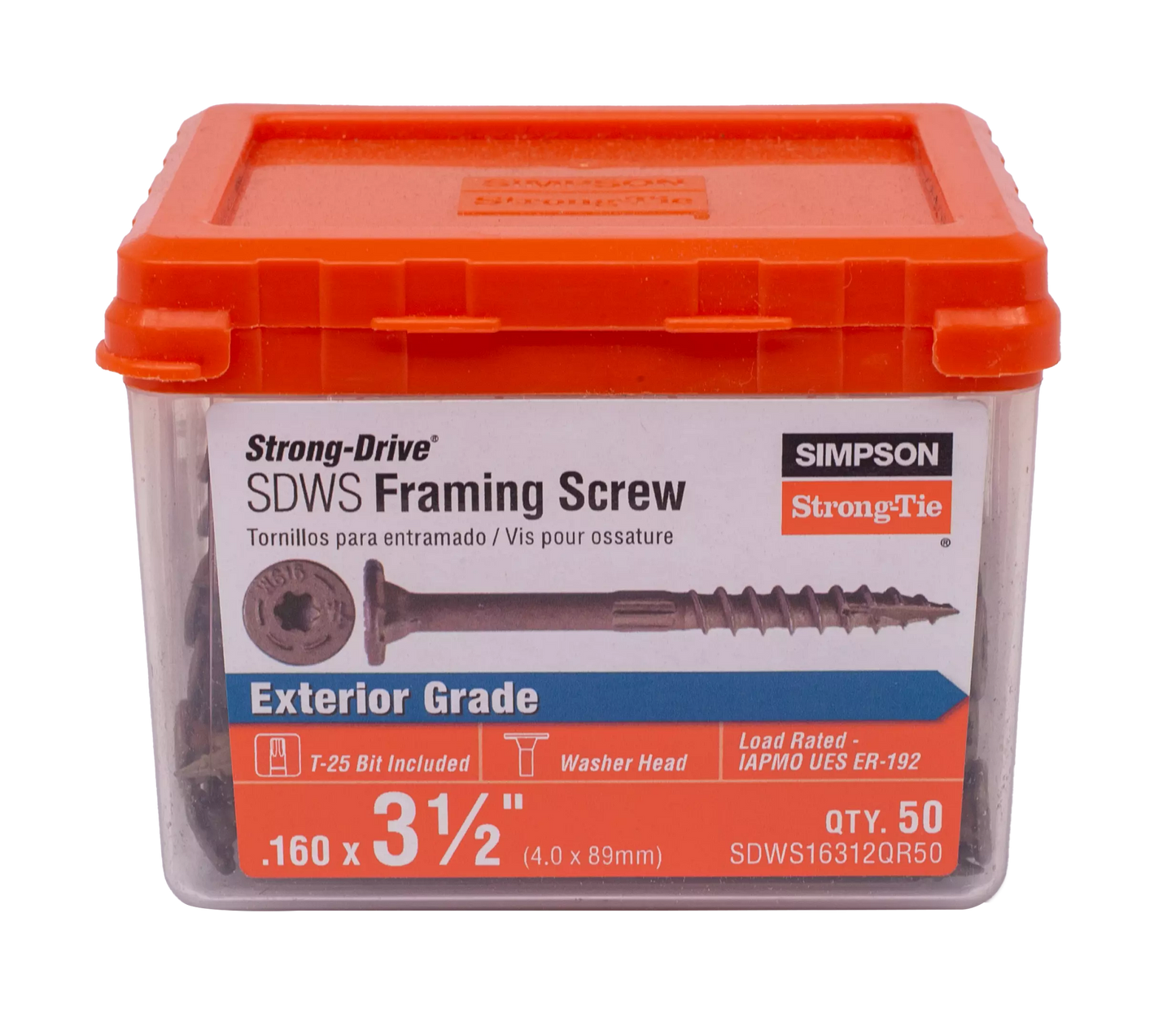 Simpson Strong-Tie SDWS16312QR50 Strong-Drive® SDWS™ FRAMING Screw — 0.160 in. x 3-1/2 in. T25, Quik Guard®, Tan (50-Qty) (Pack of 1620)