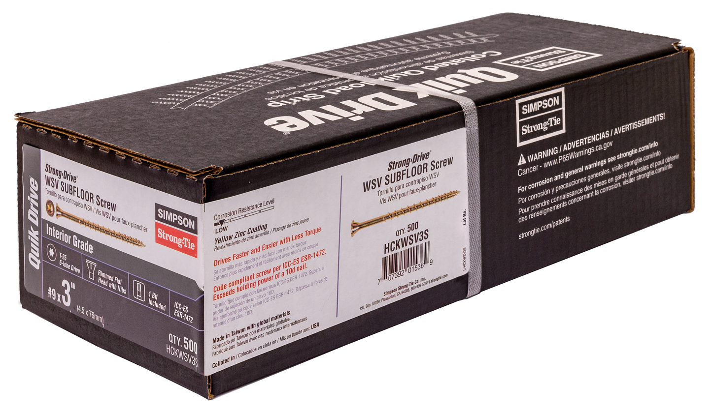 Simpson Strong-Tie HCKWSV3S Strong-Drive® WSV SUBFLOOR Screw (Collated) — #9 x 3 in. T25, Yellow Zinc (500-Qty) (Pack of 176)