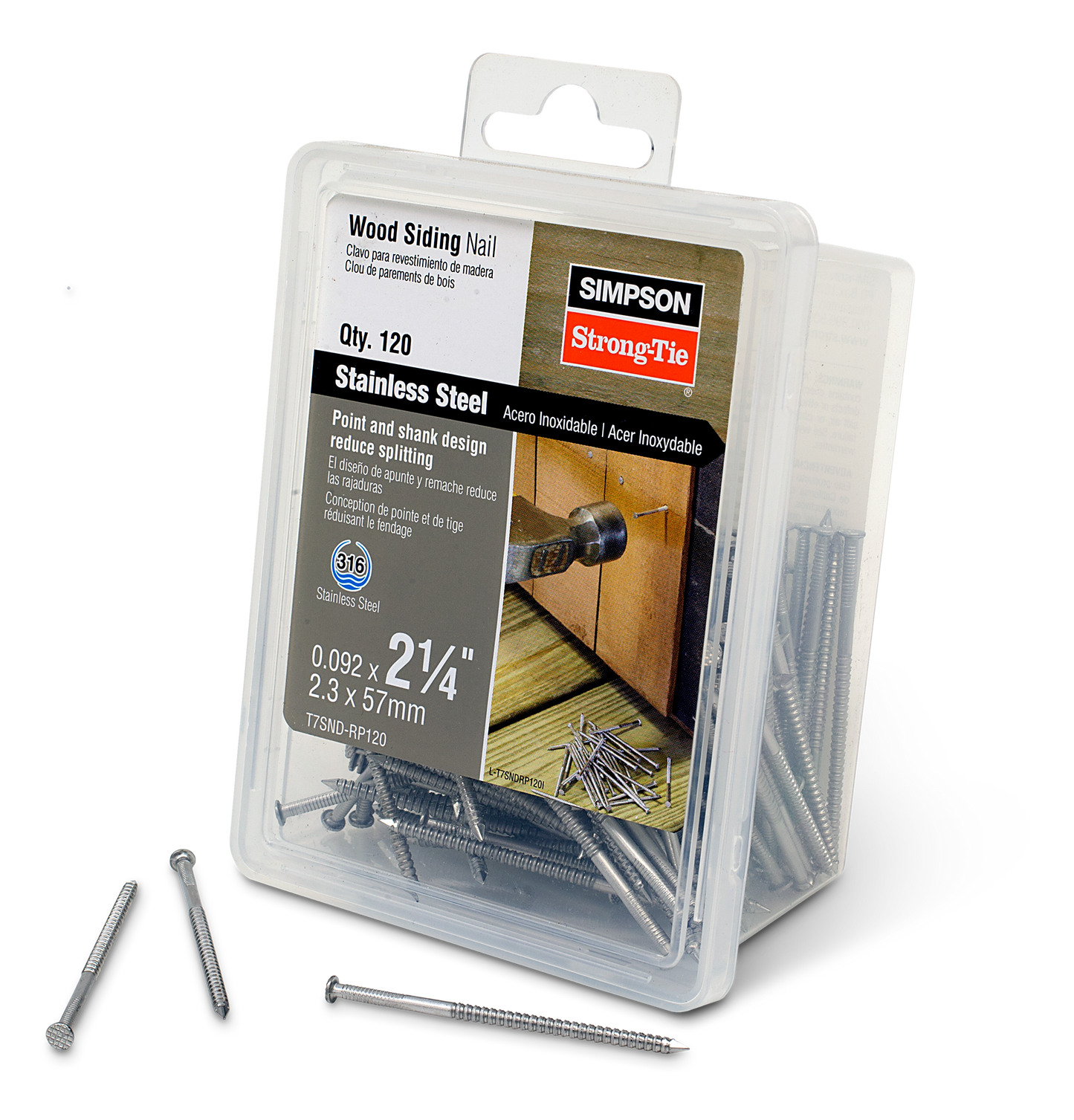 Simpson Strong-Tie T7SND-RP120 Wood Siding Nail — 2-1/4-in. x .092-in. Type 316 Stainless Steel (120-Qty) (Pack of 600)