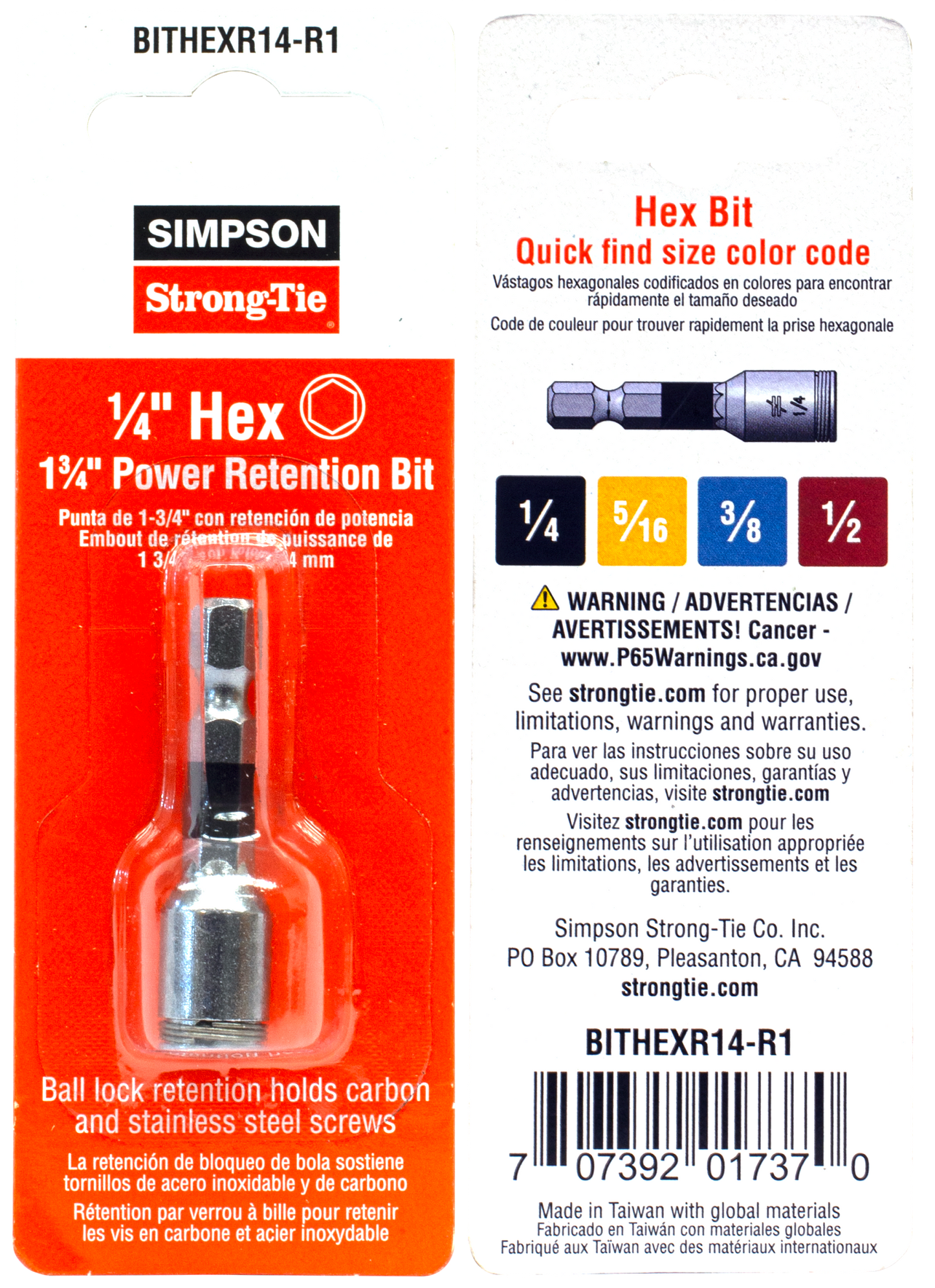 Simpson Strong-Tie BITHEXR14-R1 1/4-in. Hex Drive 1-3/4 in. Power Bit (Pack of 100)