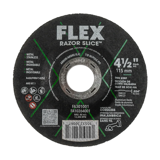 FLEX FA301001 RAZOR SLICE 4.5" x 0.024" x 7/8" Ultra-thin Cut-Off Disc Type 27