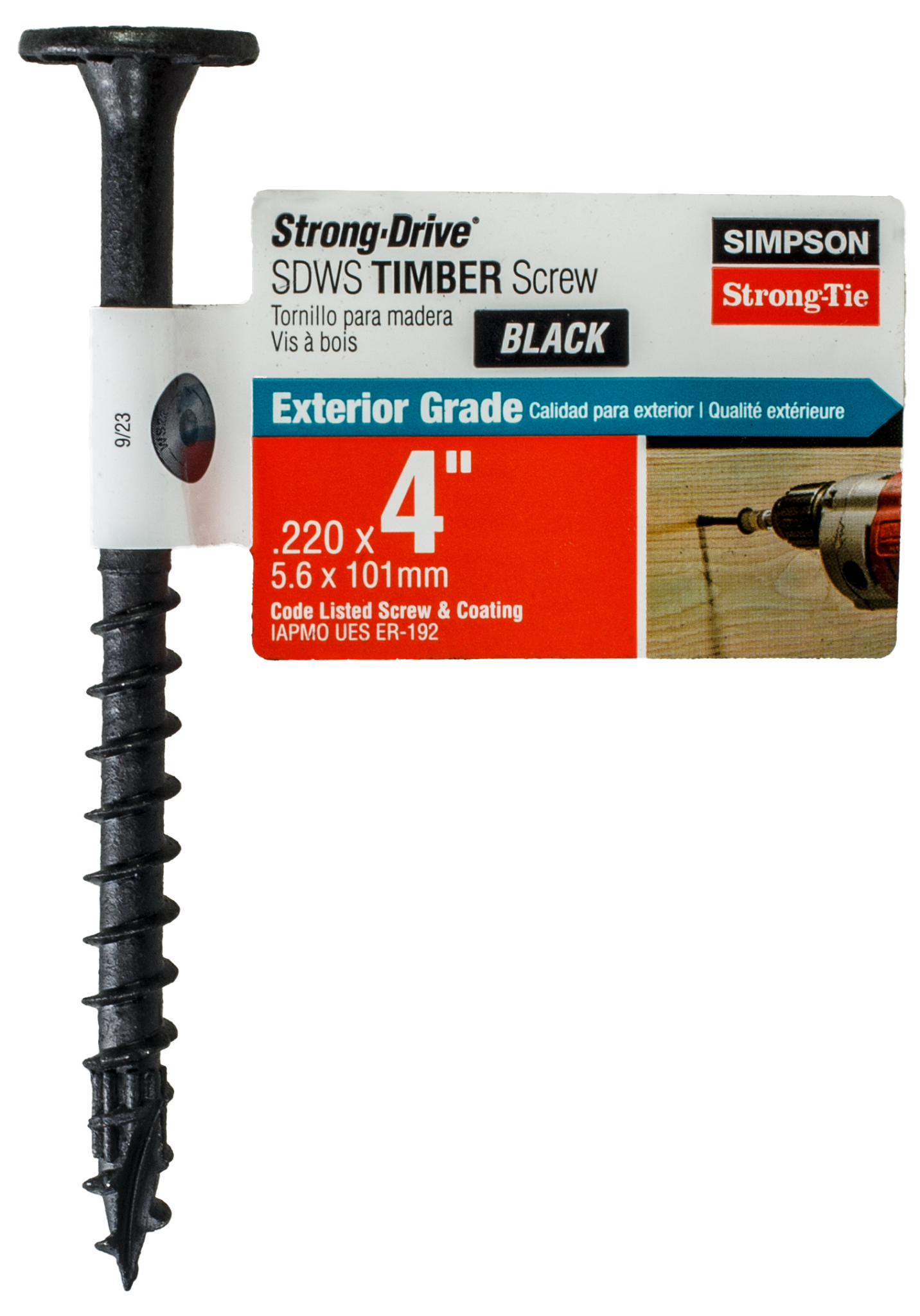 Simpson Strong-Tie SDWS22400DBB-RP1 Strong-Drive® SDWS™ TIMBER Screw (Exterior Grade) — 0.220 in. x 4 in. T40, Black (Pack of 40)