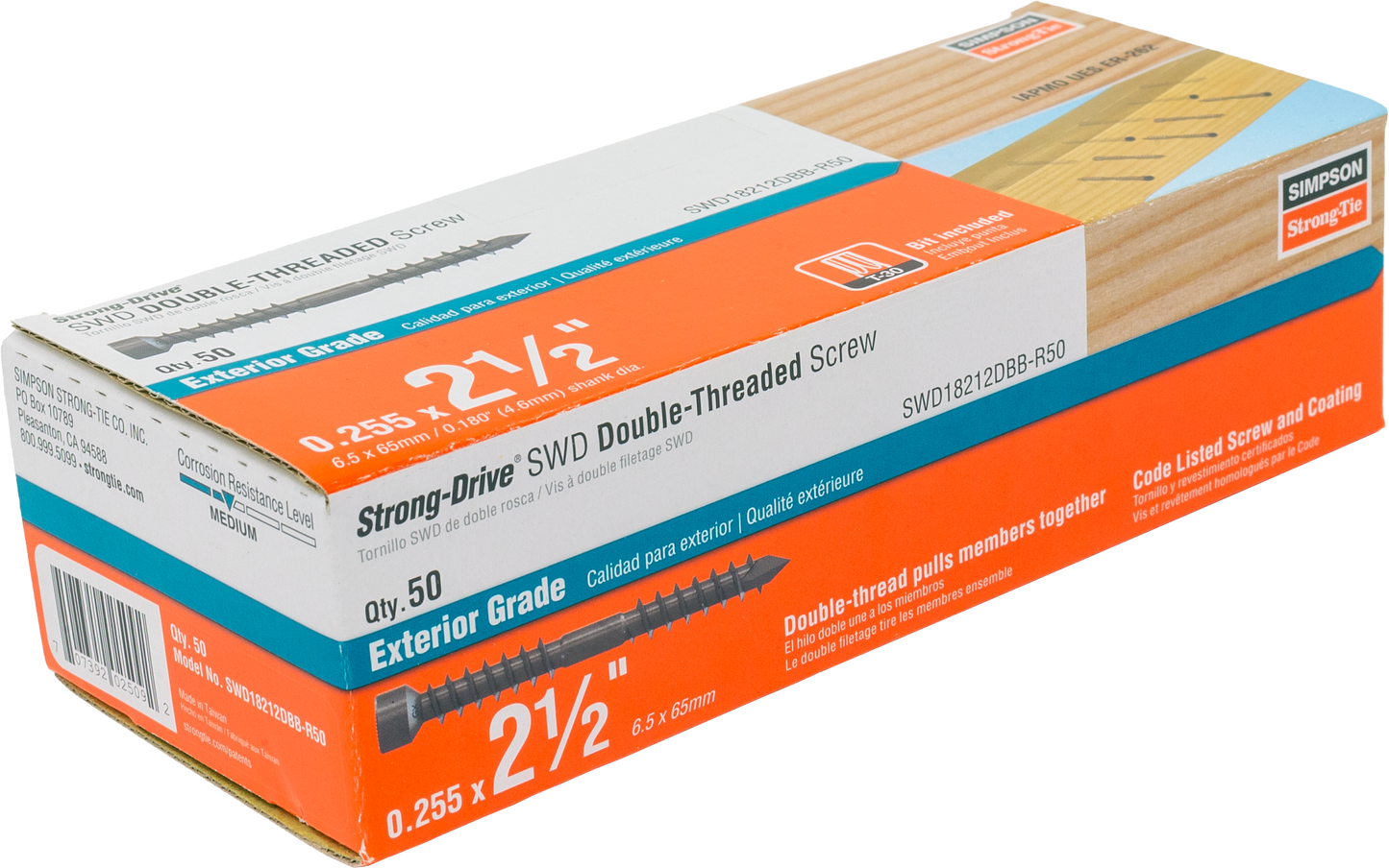 Simpson Strong-Tie SWD18212DBB-R50 Strong Drive® SWD Double-Threaded™ Screw —  0.180-in. x 2-1/2-in. T30, Black (50-Qty) (Pack of 6)