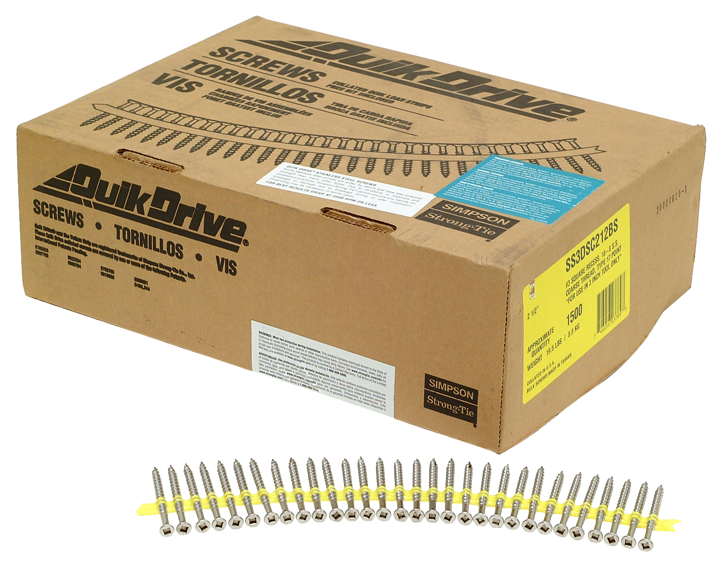 Simpson Strong-Tie SS3DSC212BS Bugle-Head Wood Screw (Collated) — #10 x 2-1/2 in. #3 Square Drive, Type 305 (1500-Qty)