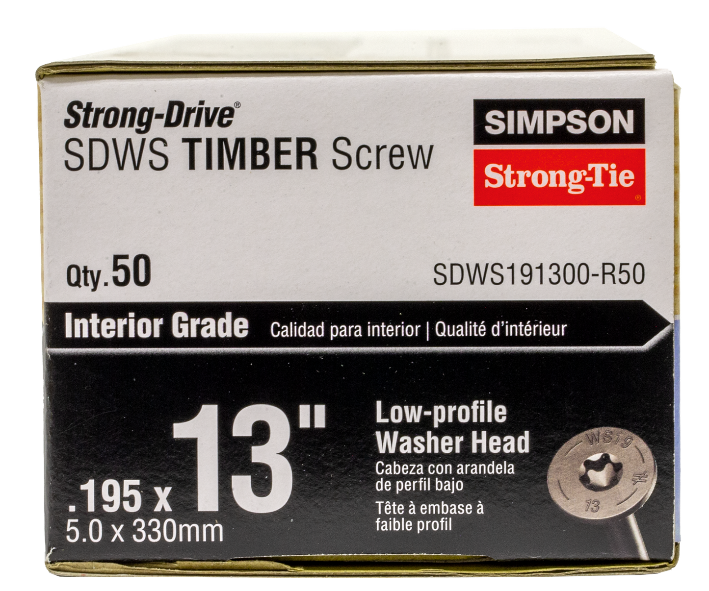 Simpson Strong-Tie SDWS191300-R50 Strong-Drive® SDWS™ TIMBER Screw (Interior) — 0.195 in. x 13 in. E-coat® (50-Qty)