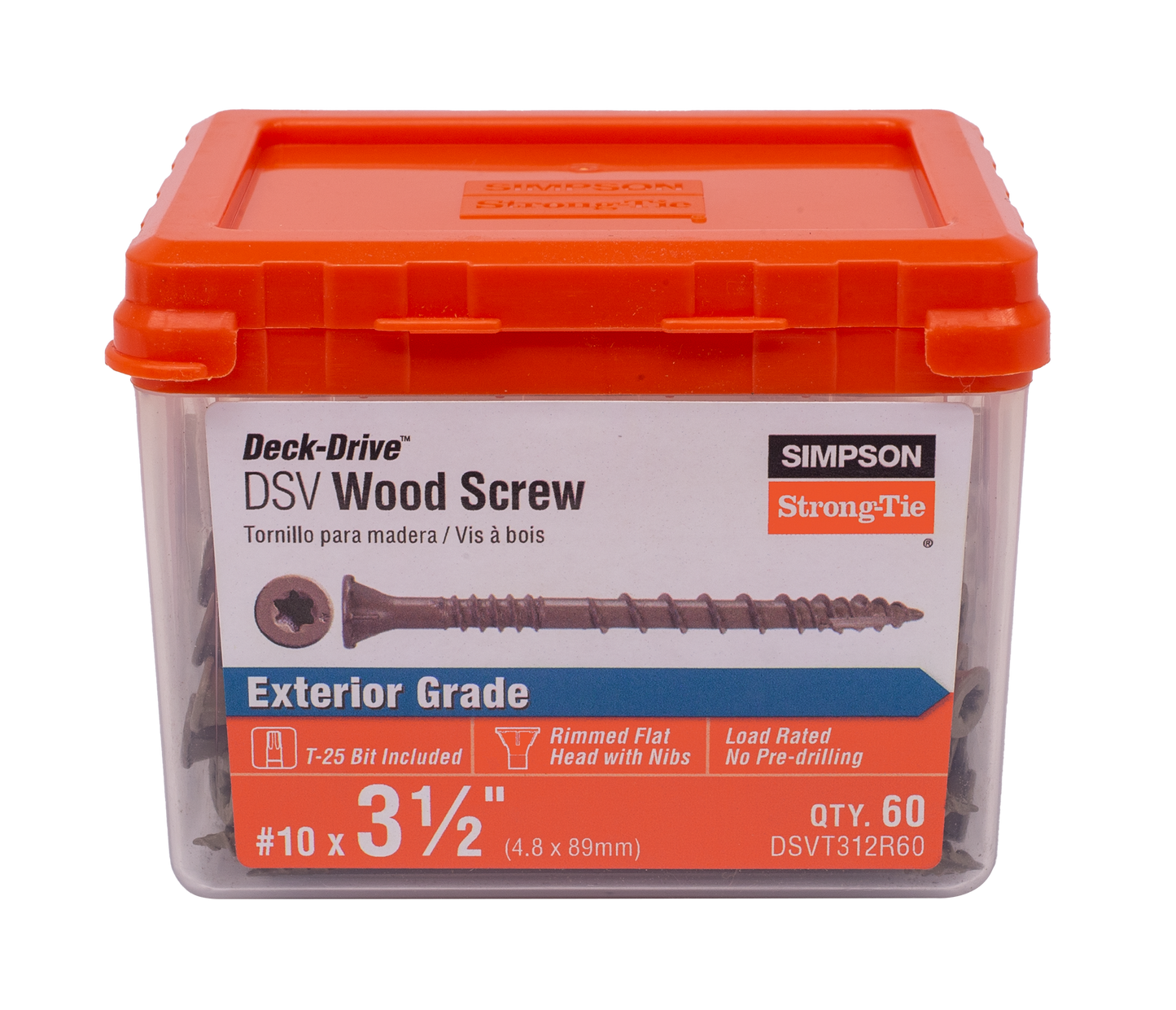 Simpson Strong-Tie DSVT312R60 Deck-Drive™ DSV WOOD Screw — #10 x 3-1/2 in. T25, Flat Head, Quik Guard®, Tan (60-Qty) (Pack of 10)