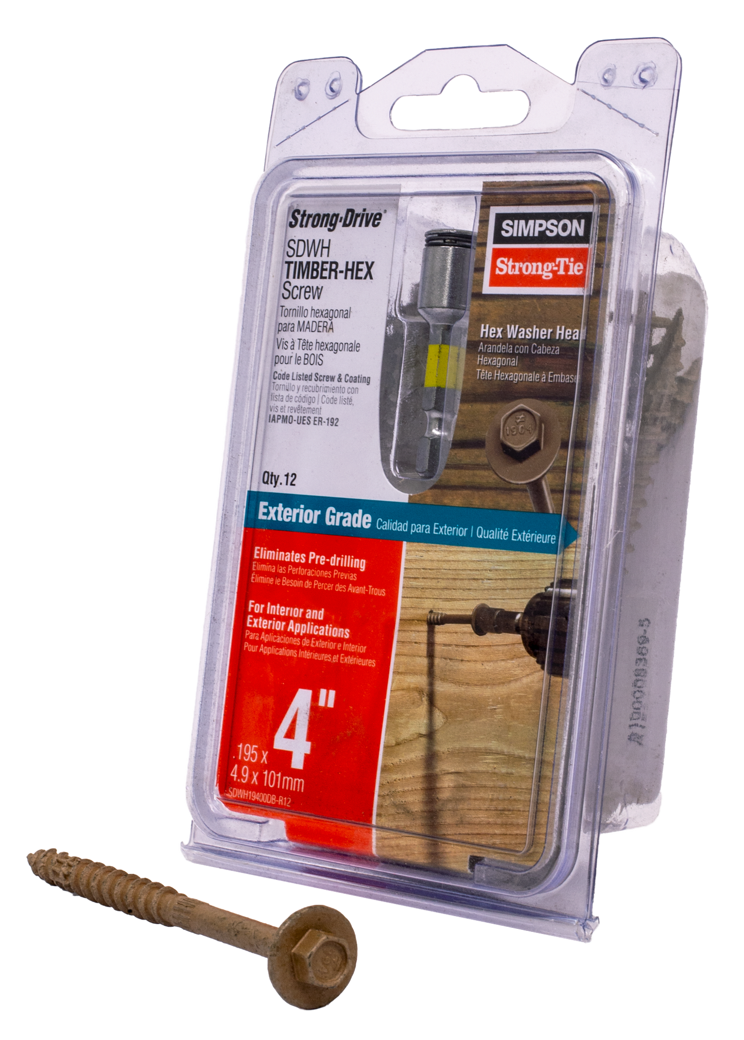 Simpson Strong-Tie SDWH19400DB-R12 Strong-Drive® SDWH™ TIMBER-HEX Screw — 0.195 in. x 4 in. 5/16 Hex, DB Coating, Tan (12-Qty) (Pack of 5)