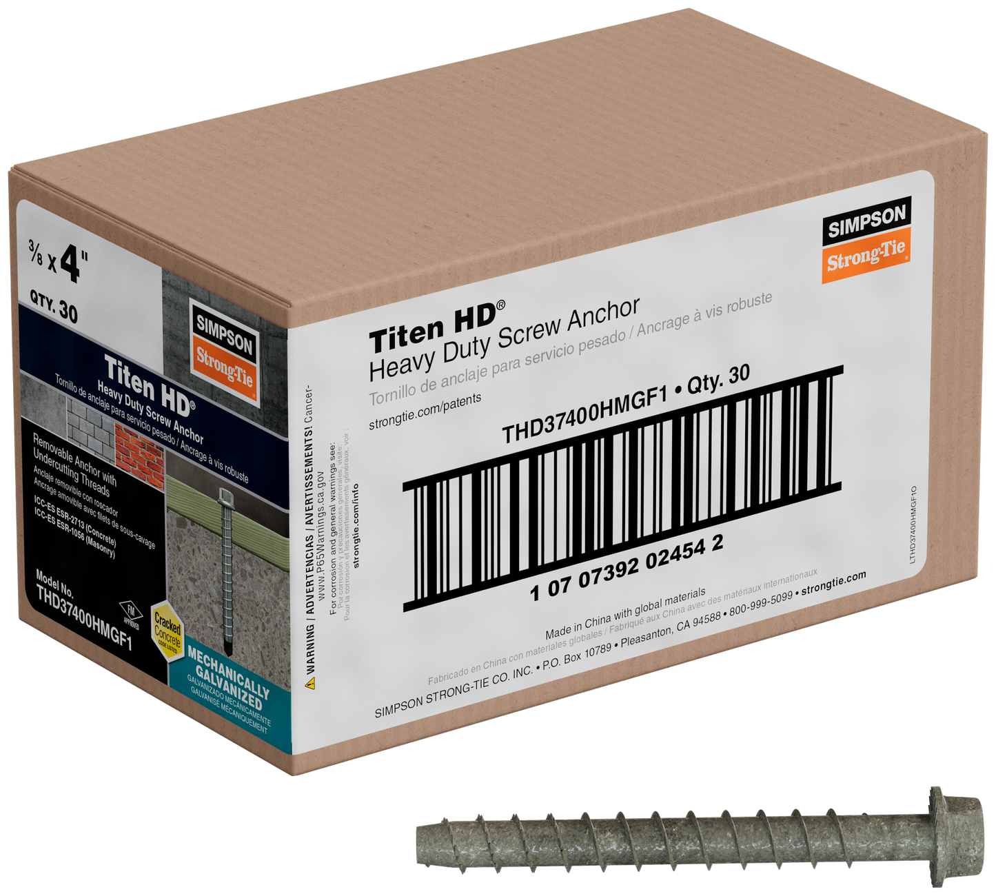 Simpson Strong-Tie THD37400HMGF1 Titen HD® 3/8 in. x 4 in. Mechanically Galvanized Heavy-Duty Screw Anchor