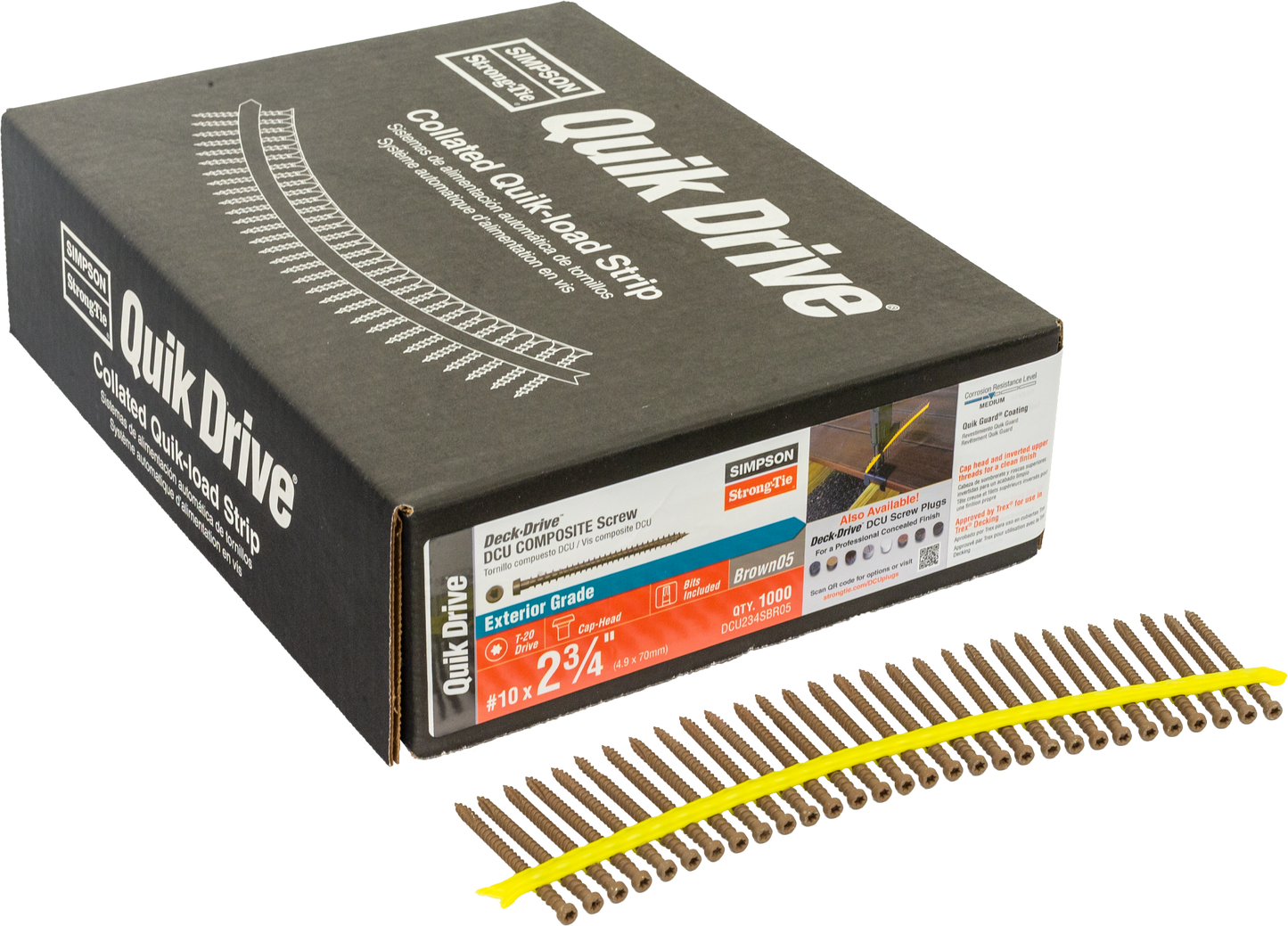 Simpson Strong-Tie DCU234SBR05 Deck-Drive™ DCU COMPOSITE Screw (Collated) — #10 x 2-3/4 in. Quik Guard® Brown 05 (1000-Qty) (Pack of 100)