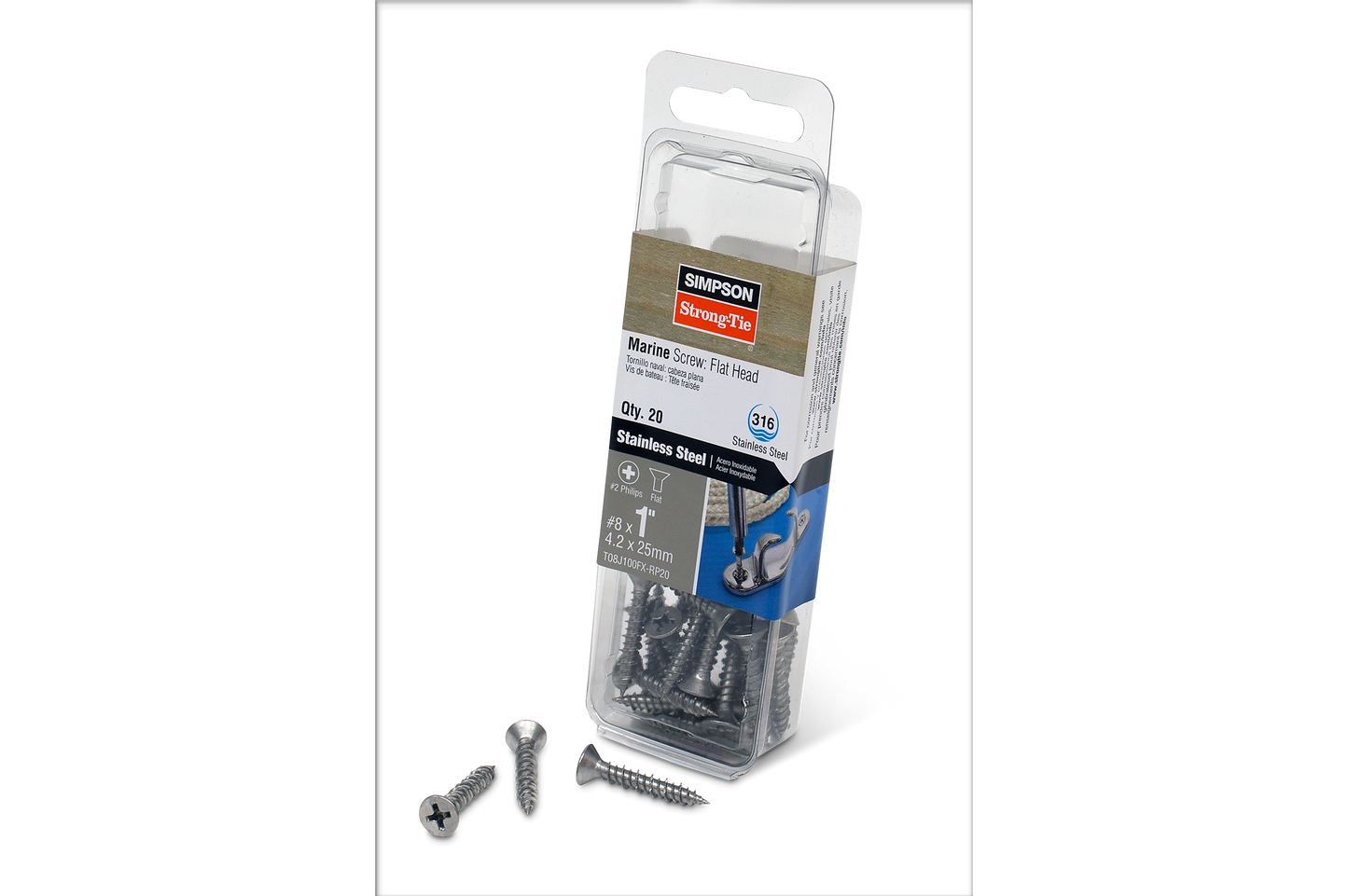 Simpson Strong-Tie T10J100FXC Marine Screw, Flat Head — #10 x 1 in. #2 Phillips Drive, Type 316 (100-Qty) (Pack of 600)