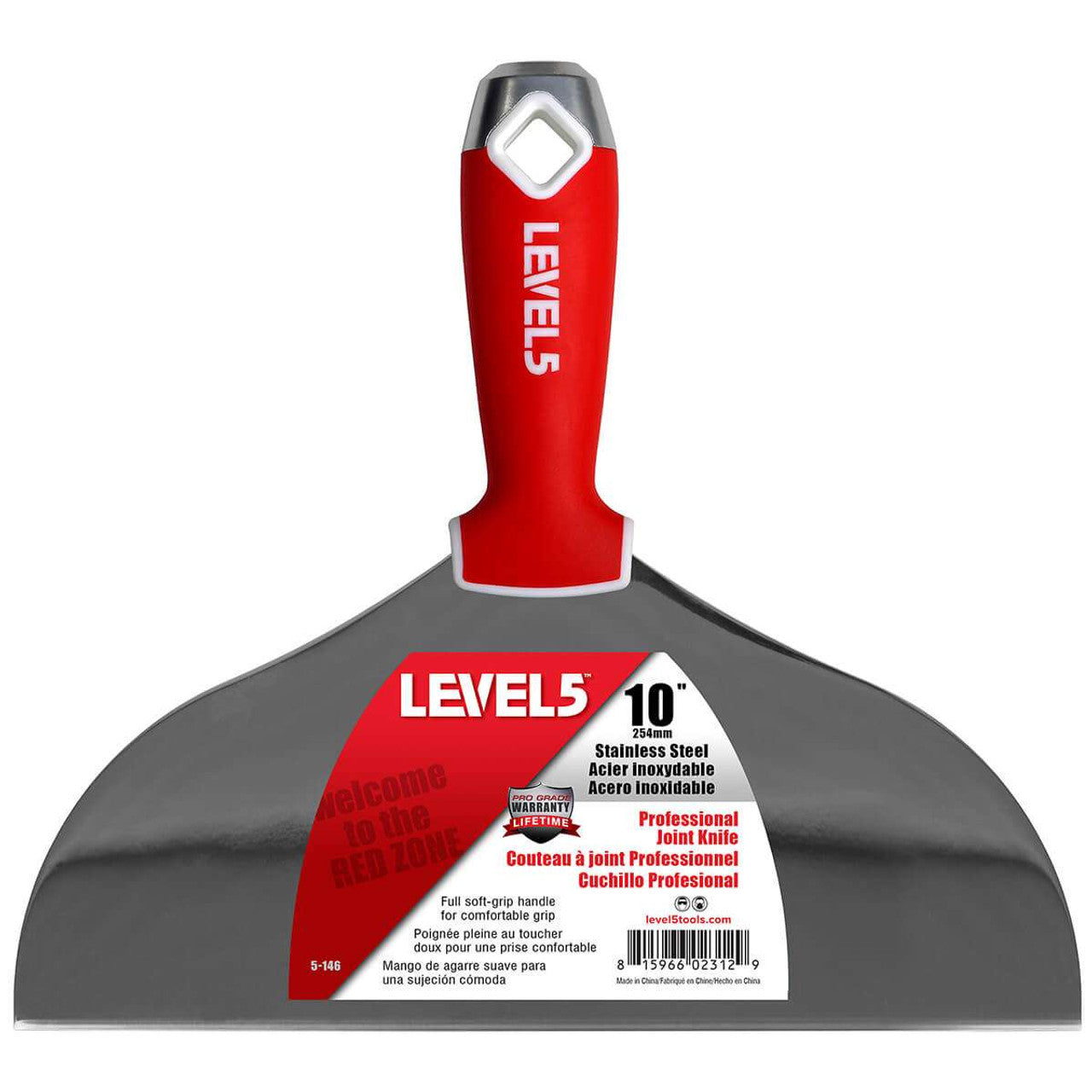 Level 5 Tools 5-146 10" Stainless Steel Joint Knife w/ Soft Grip Handle