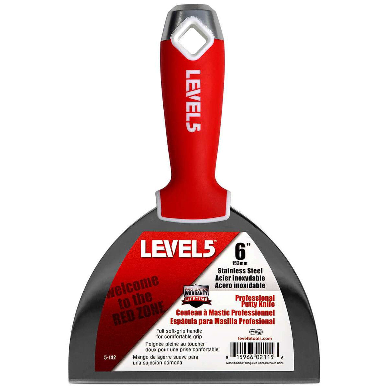 Level 5 Tools 5-142 6" Stainless Steel Joint Knife w/ Soft Grip Handle