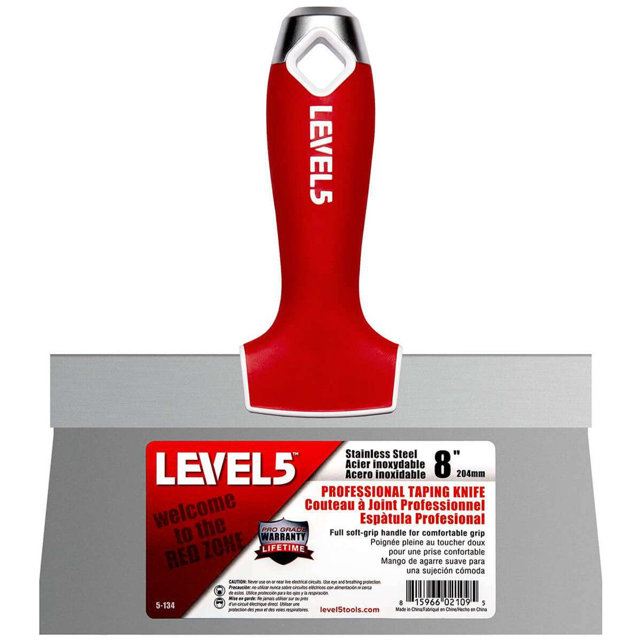Level 5 Tools 5-134 8" Stainless Steel Taping Knife w/ Soft Grip Handle