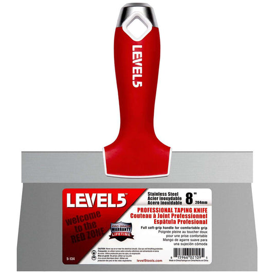 Level 5 Tools 5-134 8" Stainless Steel Taping Knife w/ Soft Grip Handle