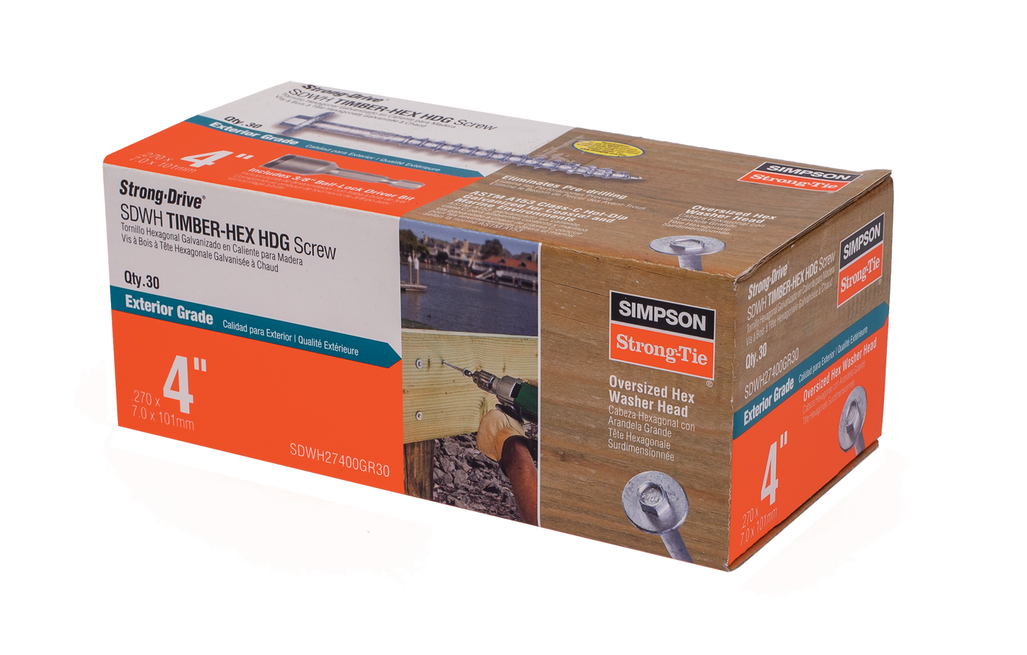 Simpson Strong-Tie SDWH27400GR30 Strong-Drive® SDWH™ TIMBER-HEX HDG Screw — 0.276 in. x 4 in. 3/8 Hex (30-Qty)