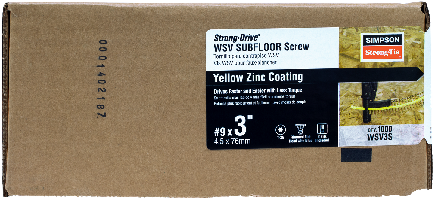 Simpson Strong-Tie WSV3S Strong-Drive® WSV SUBFLOOR Screw (Collated) — #9 x 3 in. T25, Yellow Zinc (1000-Qty)