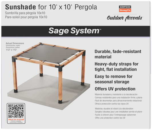 Simpson Strong-Tie SAGE-SHADE10X10G Outdoor Accents® Sage-Shade™ Sunshade for 10 ft. x 10 ft. Pergola, Gray