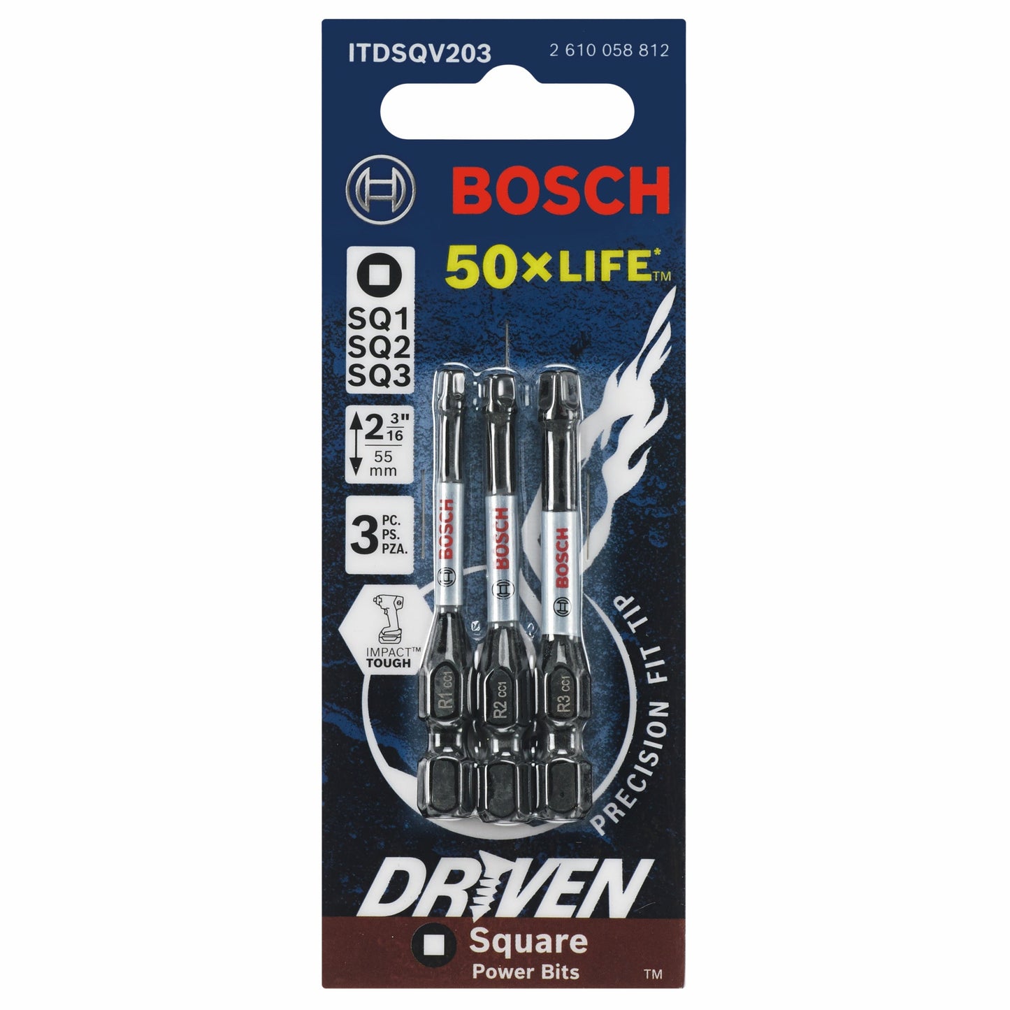 Juego de 3 brocas de impacto cuadradas de 2 pulg. con accionamiento BOSCH ITDSQV203
