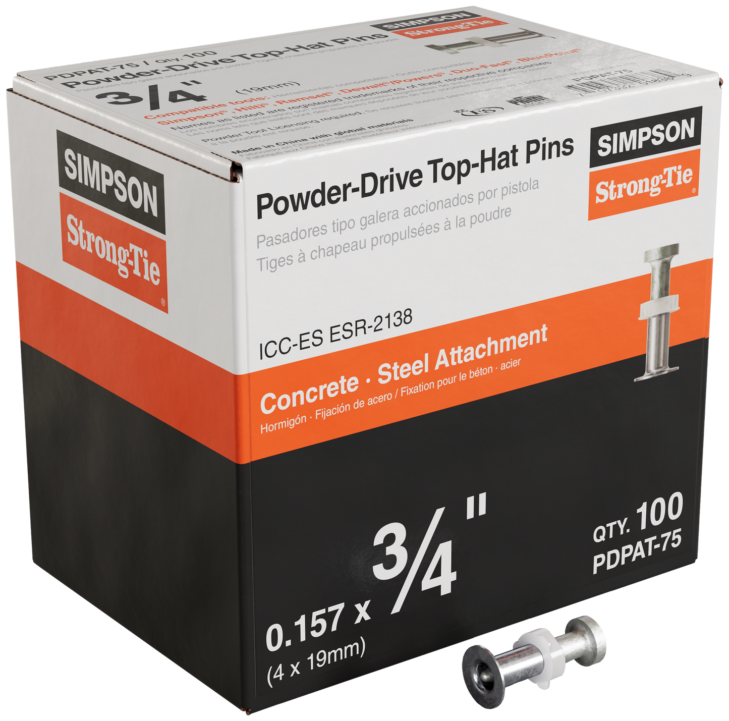 Simpson Strong-Tie PDPAT-75 PDPAT 3/4-in. Powder-Driven Top-Hat Pin (100-Qty) (Pack of 10)