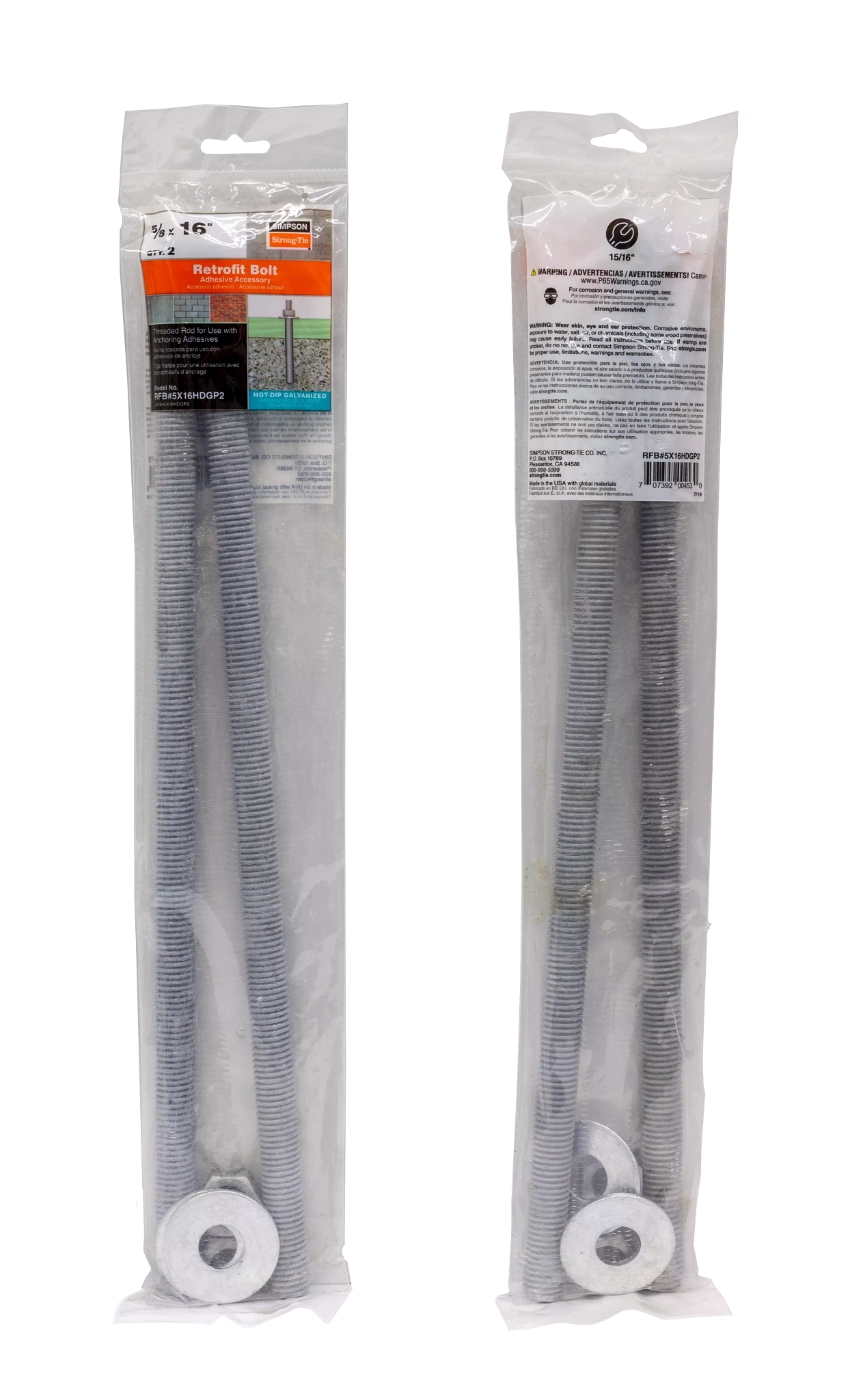 Simpson Strong-Tie RFB#5X16HDGP2 RFB 5/8 in. x 16 in. Hot-Dip Galvanized Retrofit Bolt (2-Qty) (Pack of 5)