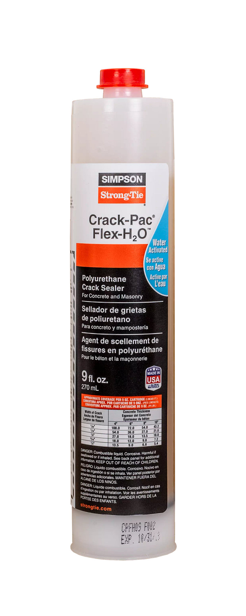 Simpson Strong-Tie CPFH09 Crack-Pac® Flex-H2O™ 9 oz. Polyurethane Crack Sealer Cartridge (Pack of 12)