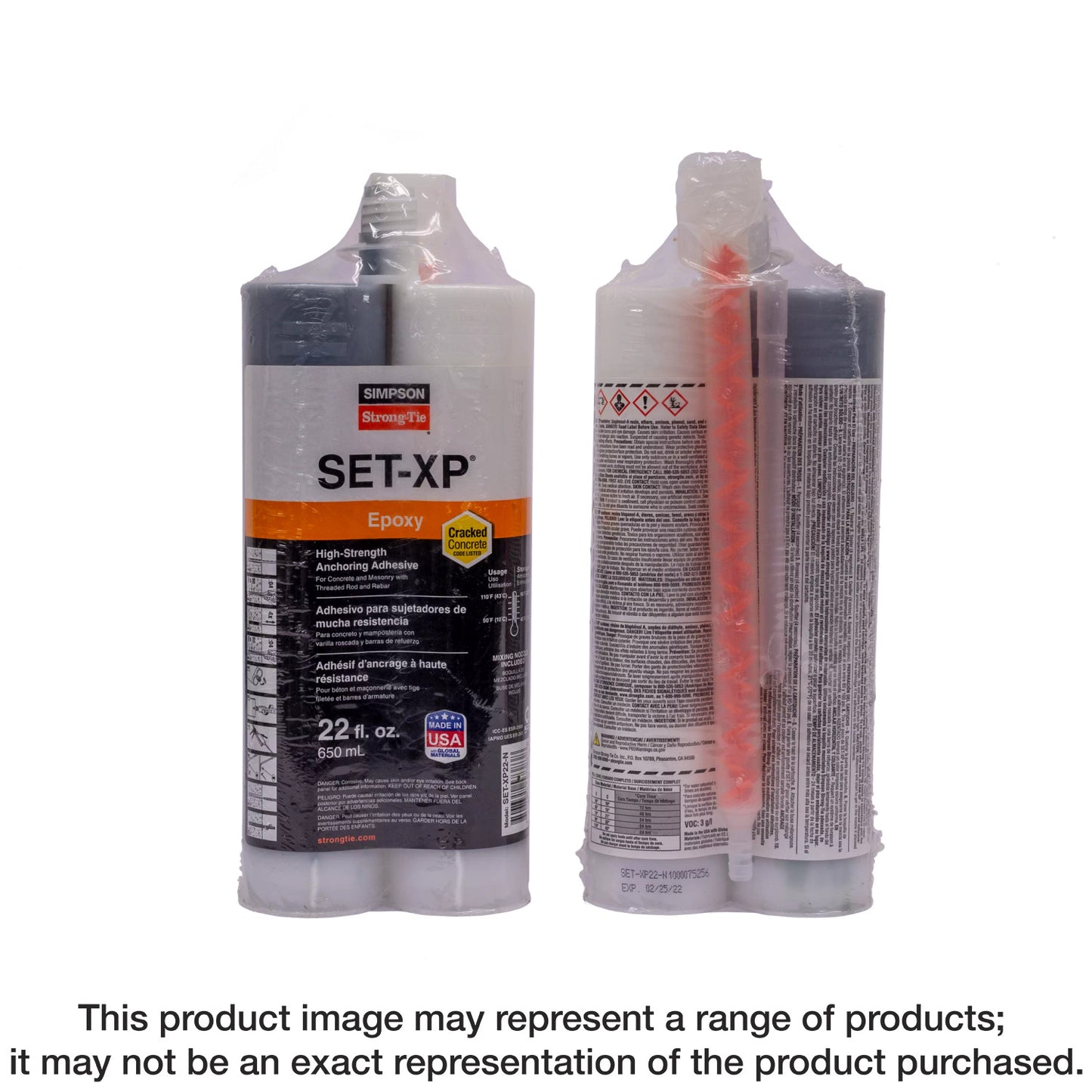 Simpson Strong-Tie SET-XP22-N SET-XP® 22-oz. High-Strength Epoxy Adhesive Cartridge w/ 1 Nozzle and Extension (Pack of 10)