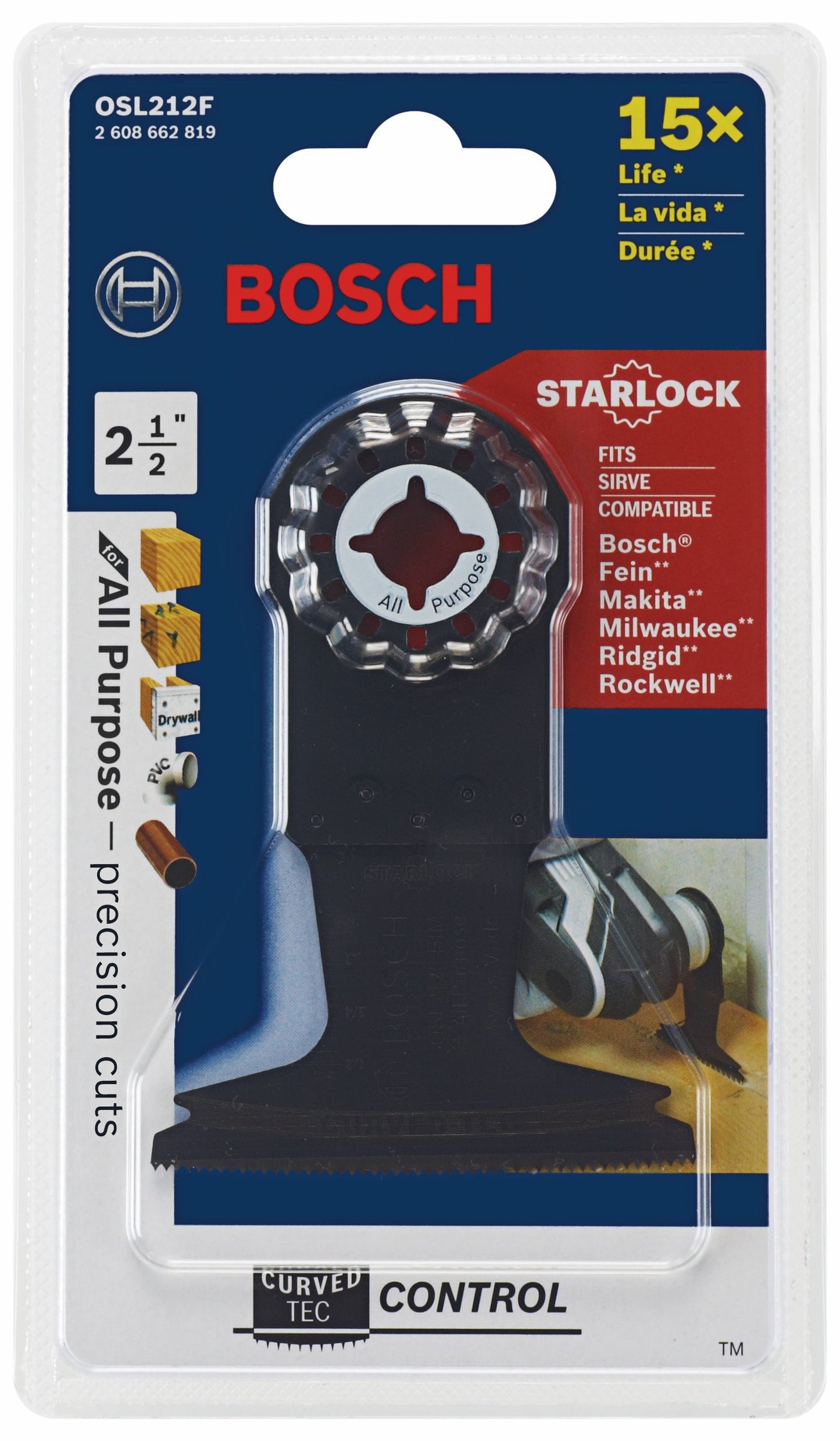 Hoja de corte por inmersión bimetálica para multiherramienta oscilante Starlock® de 2-1/2 pulg. BOSCH OSL212F