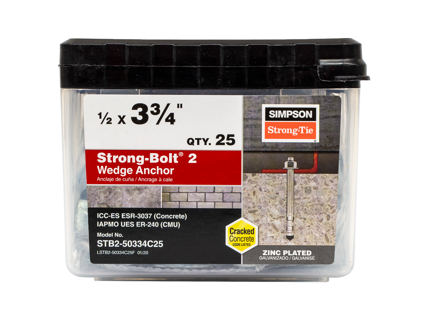 Simpson Strong-Tie STB2-50334 Strong-Bolt® 2 — 1/2 in. x 3-3/4 in. Wedge Anchor (25-Qty) (Pack of 5)