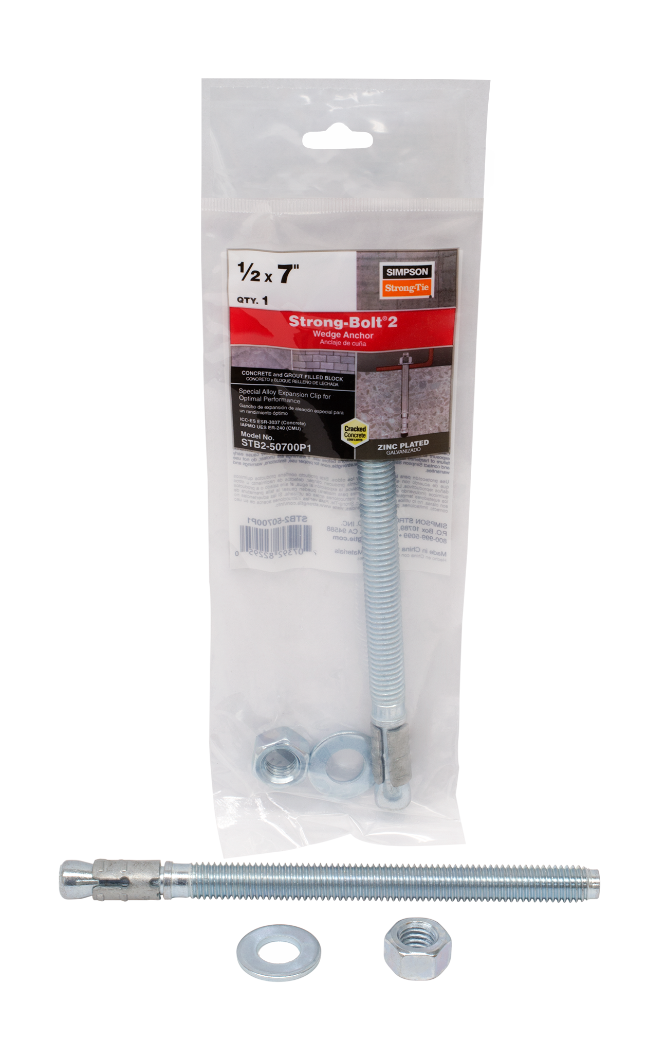 Simpson Strong-Tie STB2-50700P1 Strong-Bolt® 2 — 1/2 in. x 7 in. Wedge Anchor (Pack of 15)