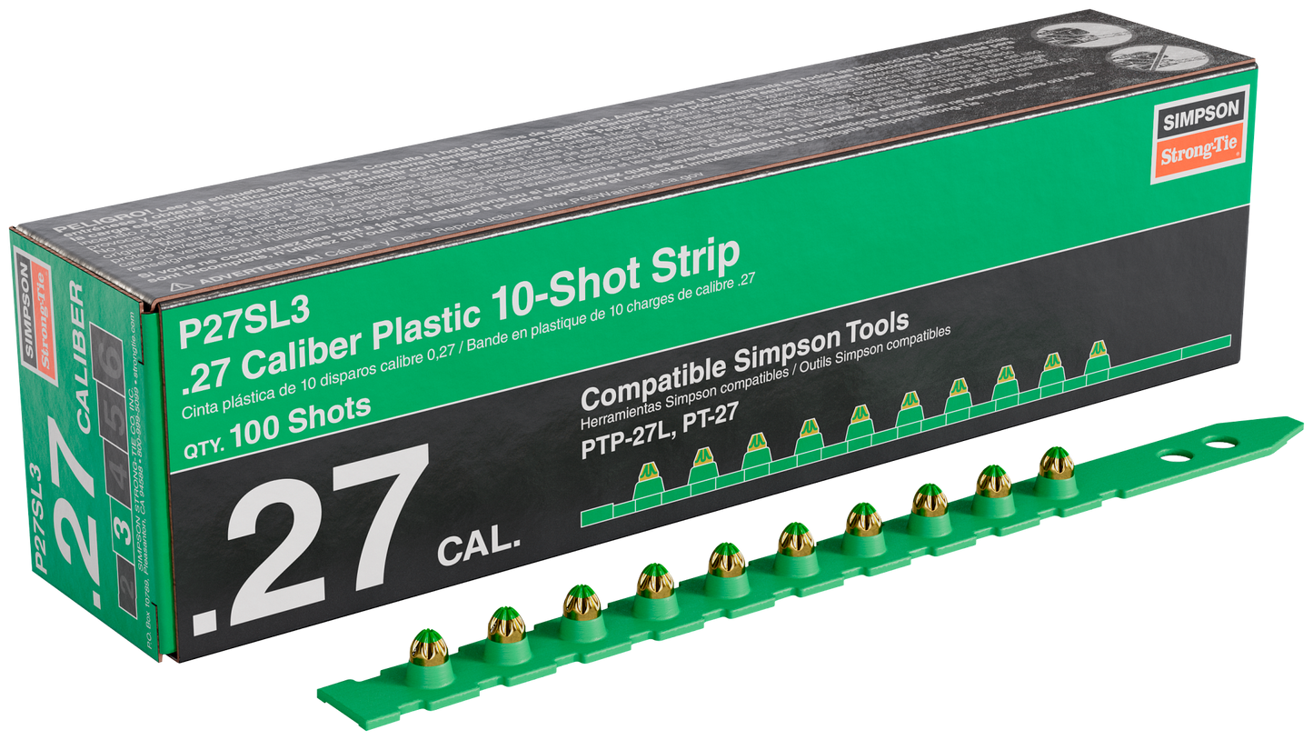 Simpson Strong-Tie P27SL3 P27SL 0.27-Caliber Plastic, 10-Shot Strip Loads, Green (100-Qty)