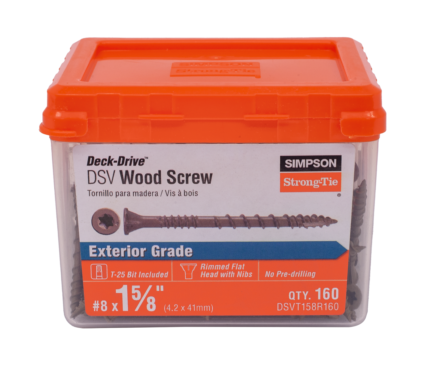 Simpson Strong-Tie DSVT158R160 Deck-Drive™ DSV WOOD Screw — #8 x 1-5/8 in. T25, Flat Head, Quik Guard®, Tan (160-Qty) (Pack of 1620)