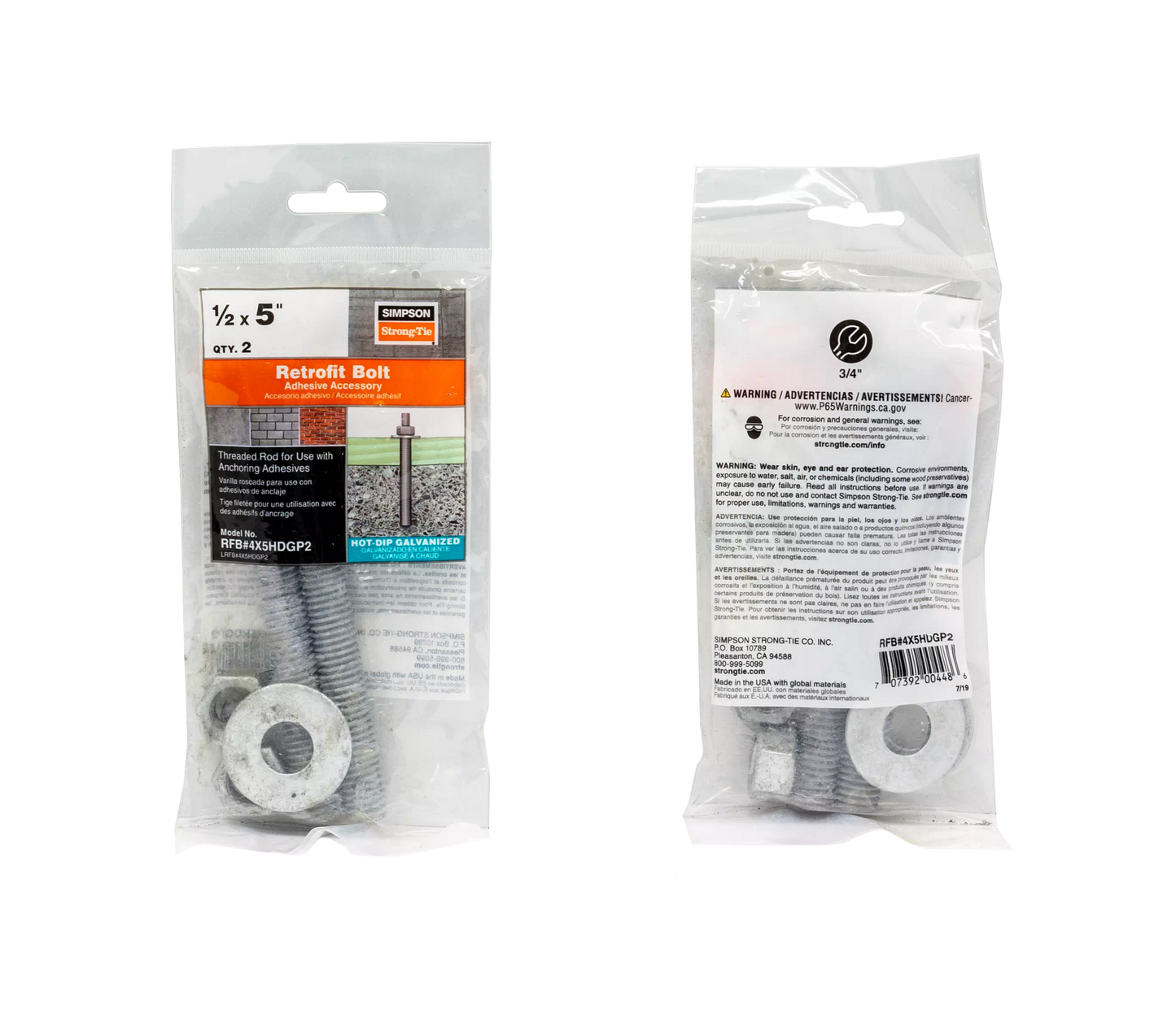 Simpson Strong-Tie RFB#4X5HDGP2 RFB 1/2 in. x 5 in. Hot-Dip Galvanized Retrofit Bolt (2-Qty) (Pack of 5)