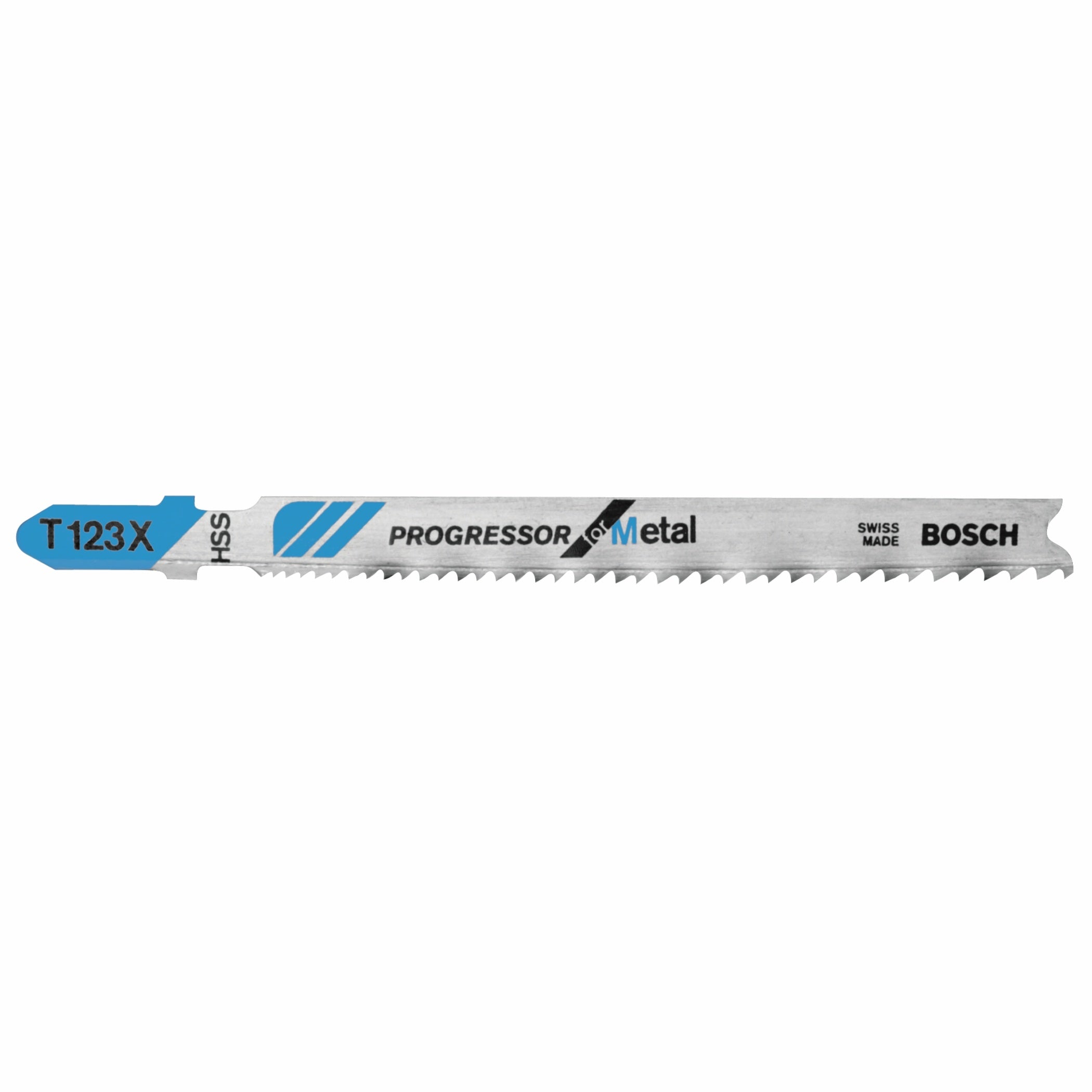 Hojas de sierra caladora BOSCH T123X3 de 3 piezas, 4 pulg., 10-24 dientes por pulgada, Progressor para metal, vástago en T
