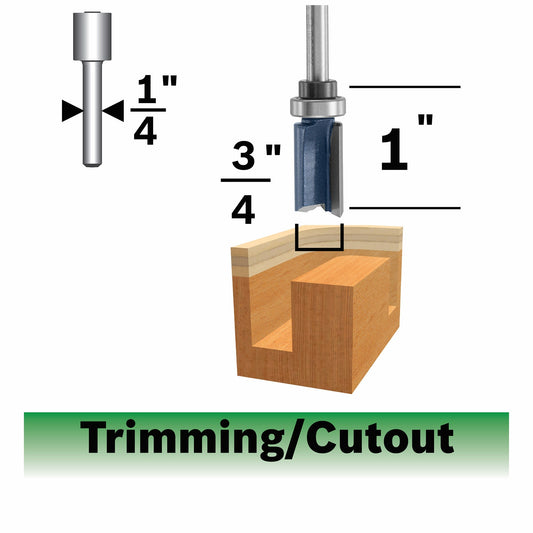 Broca fresadora recta con punta de carburo y doble flauta, con cojinete superior, BOSCH 85682MC, 3/4 pulg. x 1 pulg.