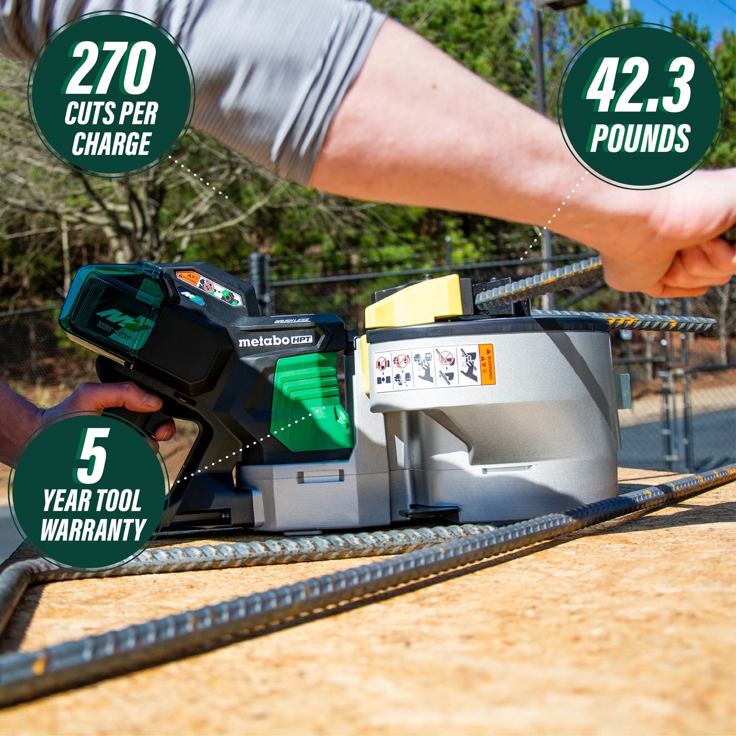 Dobladora/cortadora de varillas de refuerzo portátil Metabo HPT VB3616DAM de 36 V (4,0 Ah x 2)